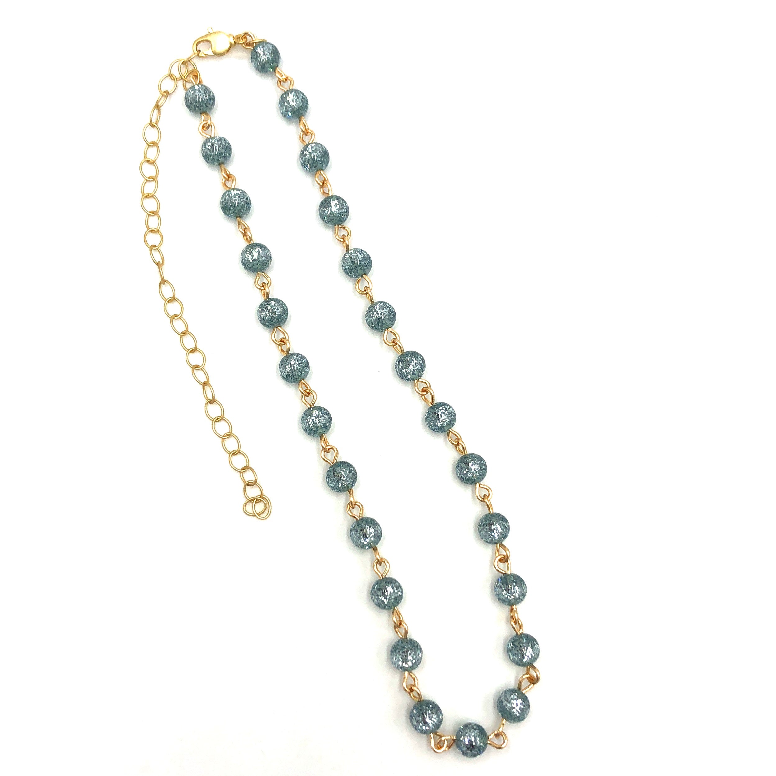 ice blue glitter beaded hand wired necklace