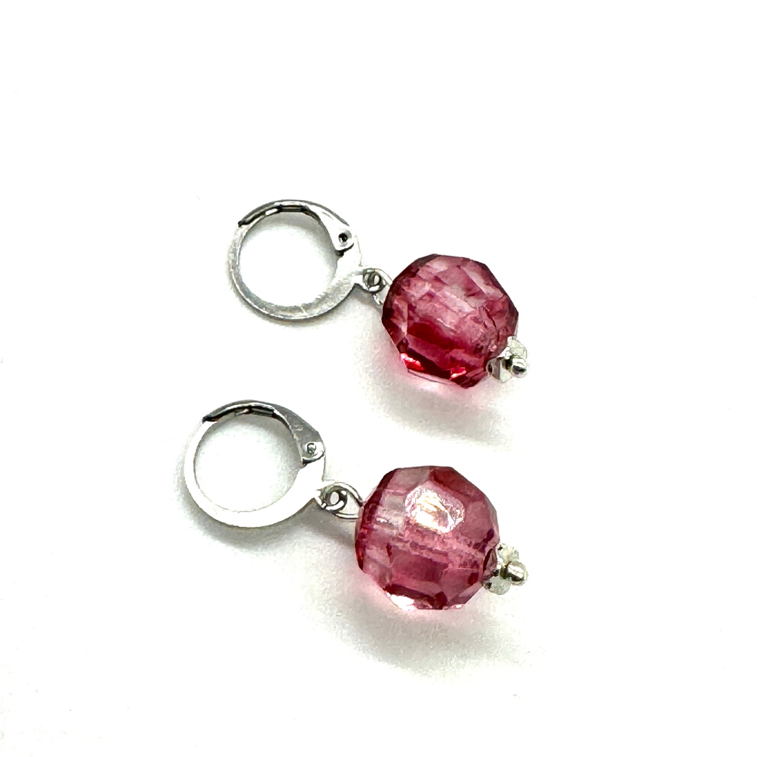 Cranberry Clear 2 Tone Faceted Earrings