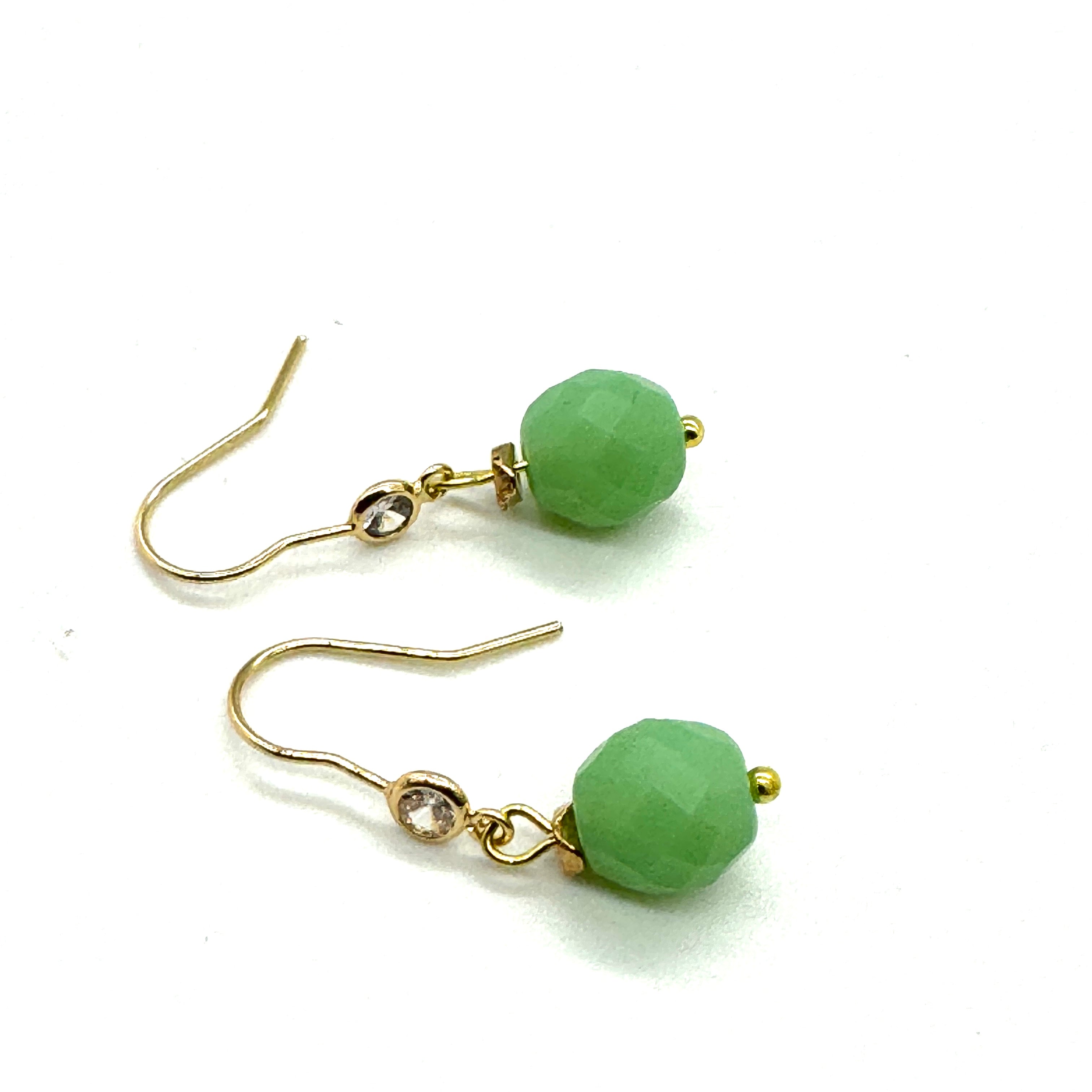 Celadon Matte Faceted Glass with Crystal Drop Earrings