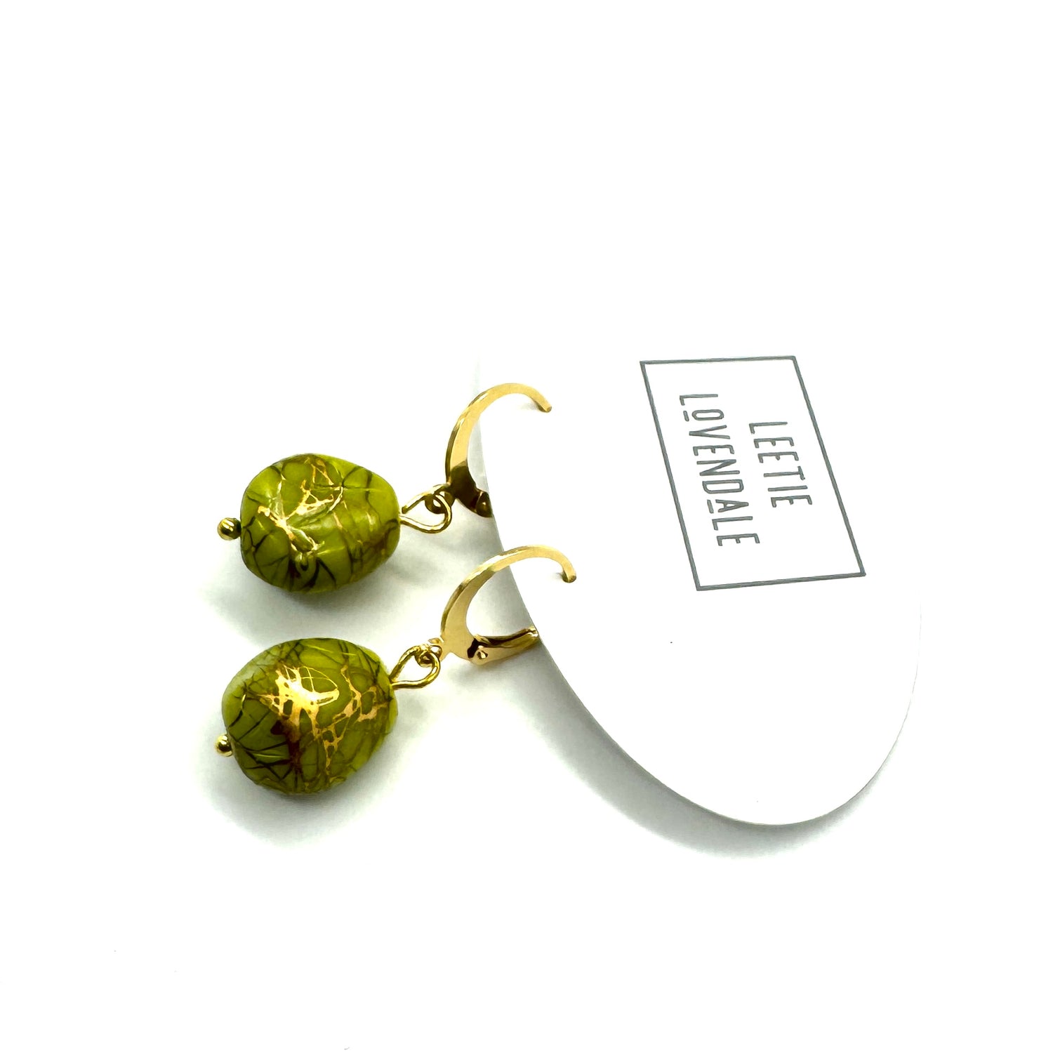 Lime &amp; Gold Streusel Glass Earrings