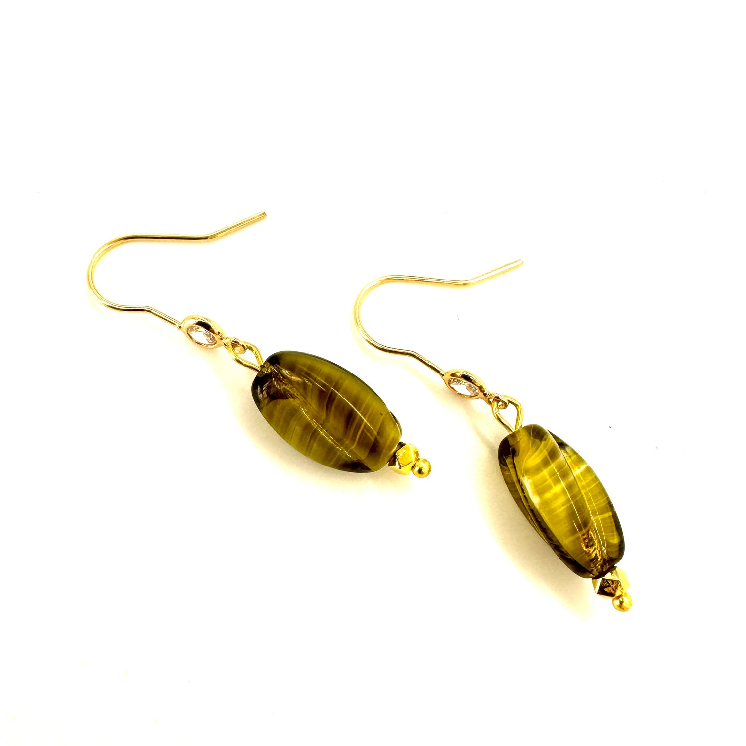 Olive Porphyr and Crystal Glass Earrings