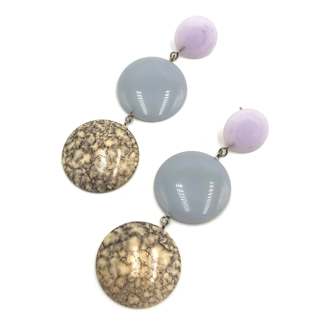 Grey &amp; Lilac Retro Statement Earrings