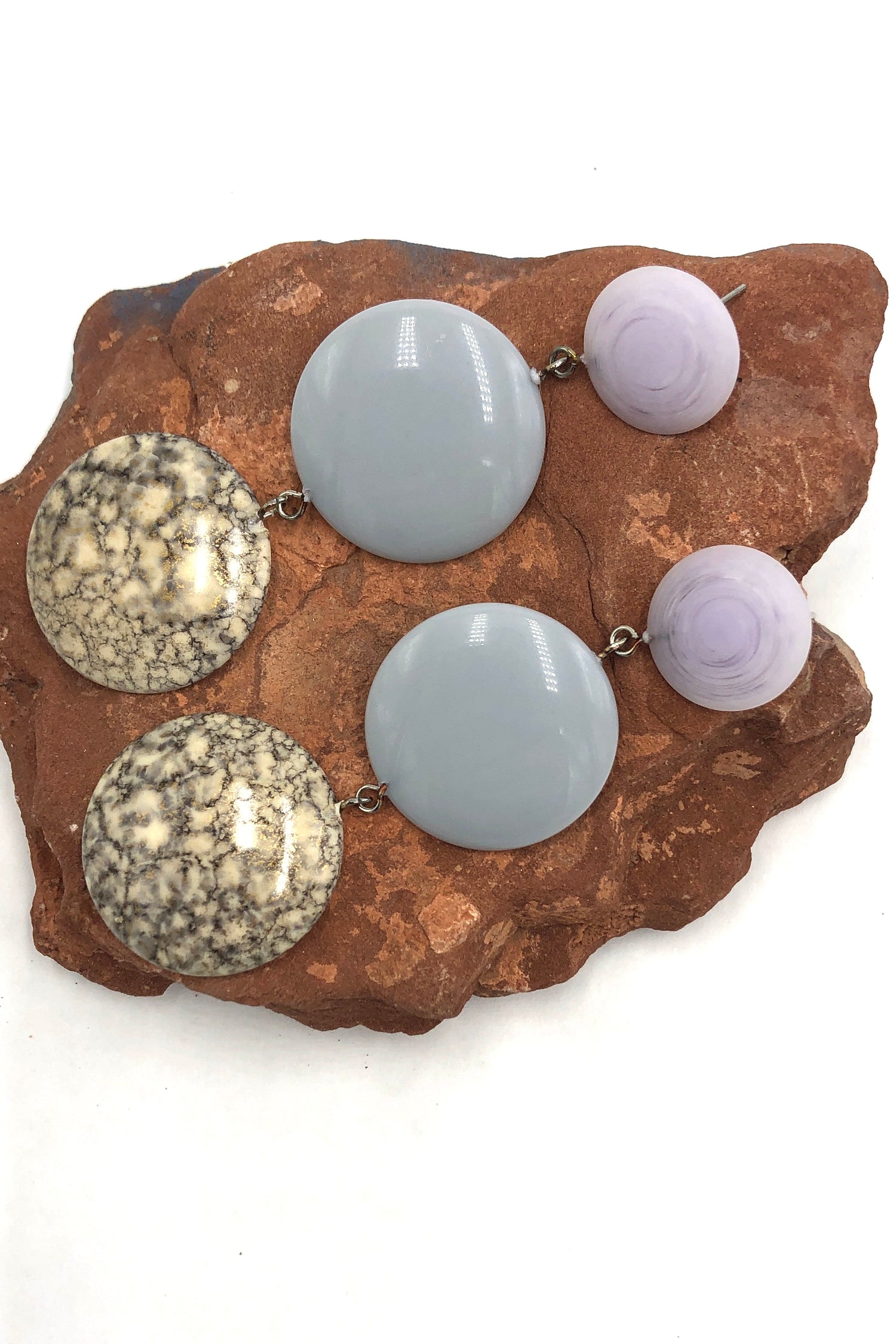 Grey &amp; Lilac Retro Statement Earrings