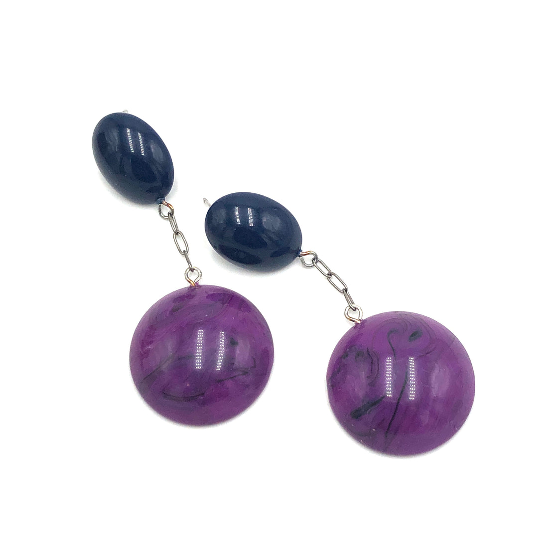 Navy &amp; Violet Marbled Chain-Link Earrings