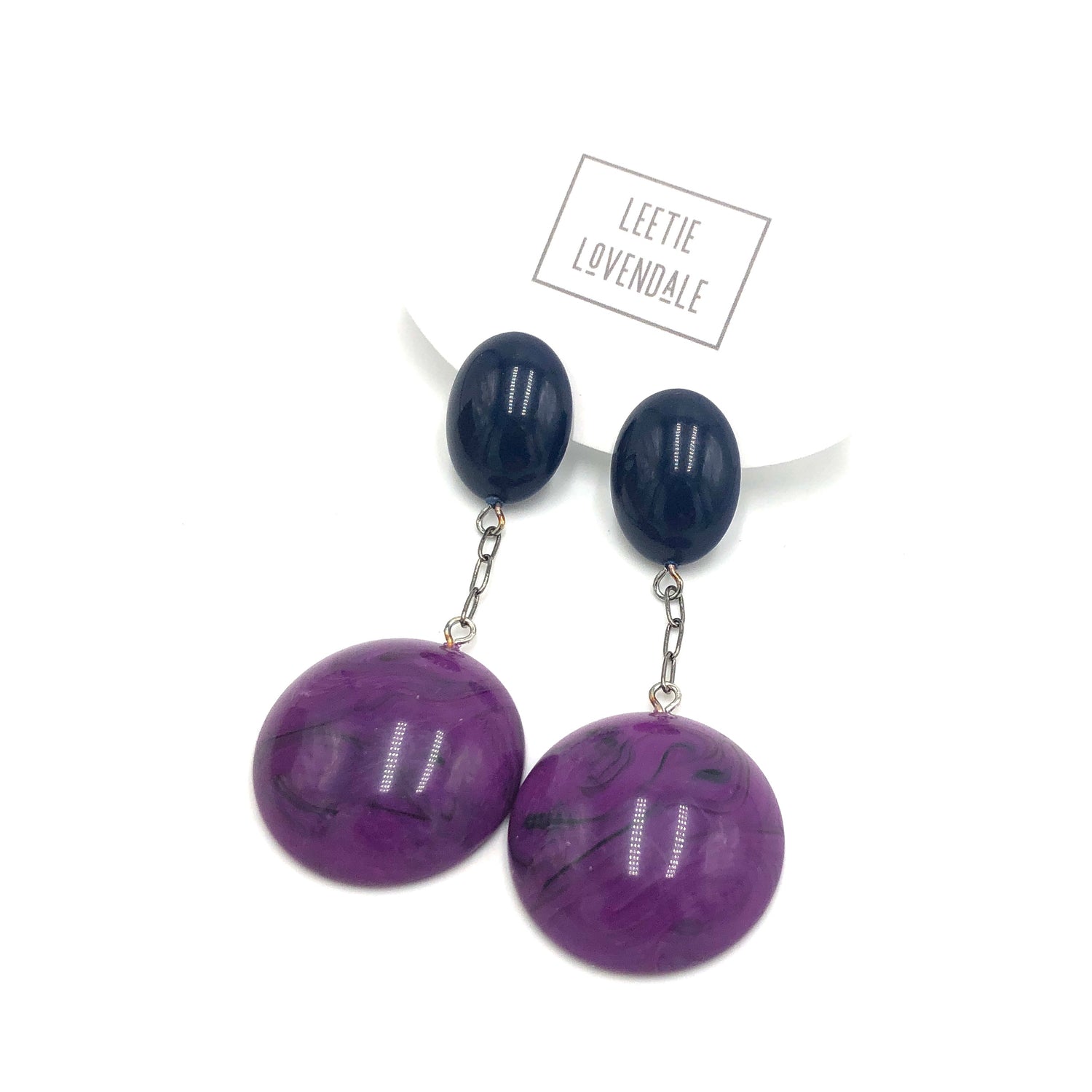 Navy &amp; Violet Marbled Chain-Link Earrings