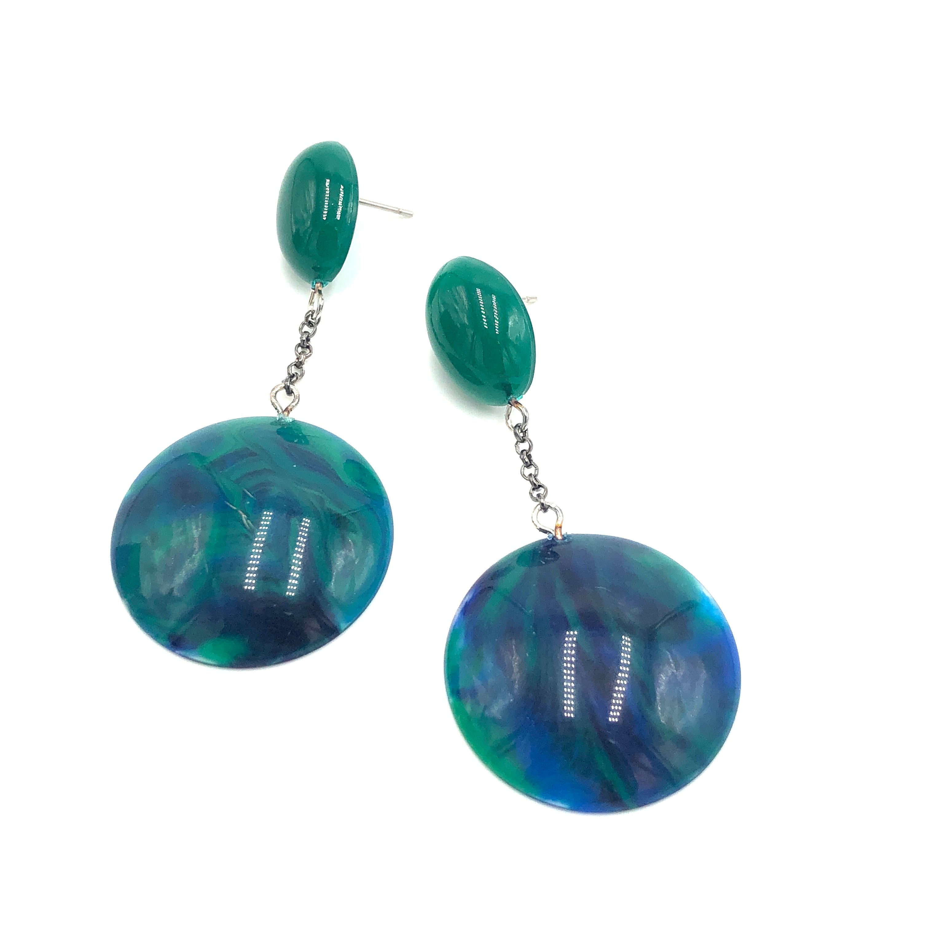 Blue &amp; Deep Emerald Chain-Link Earrings *