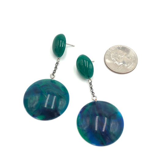 Blue & Deep Emerald Chain-Link Earrings *