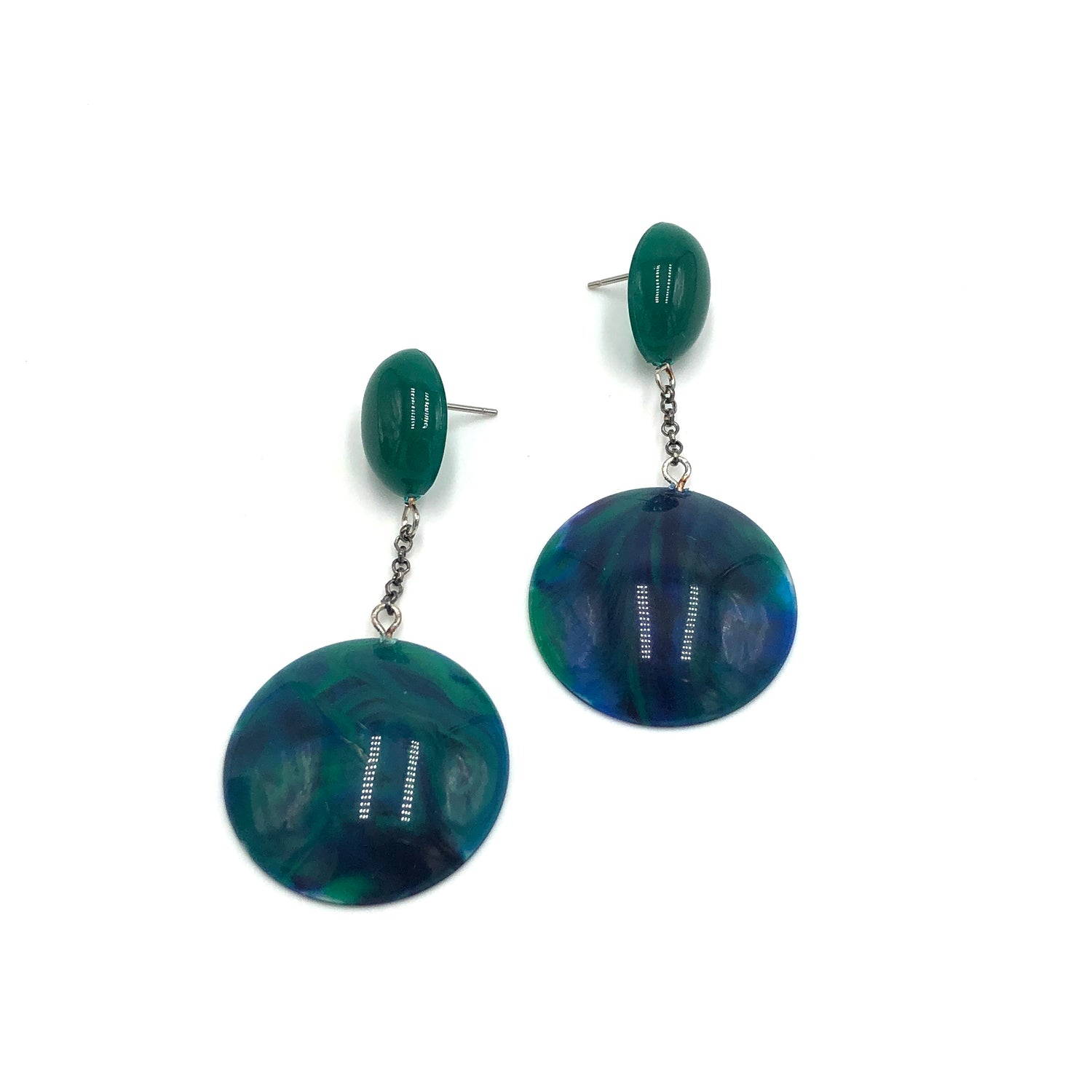 Blue &amp; Deep Emerald Chain-Link Earrings *