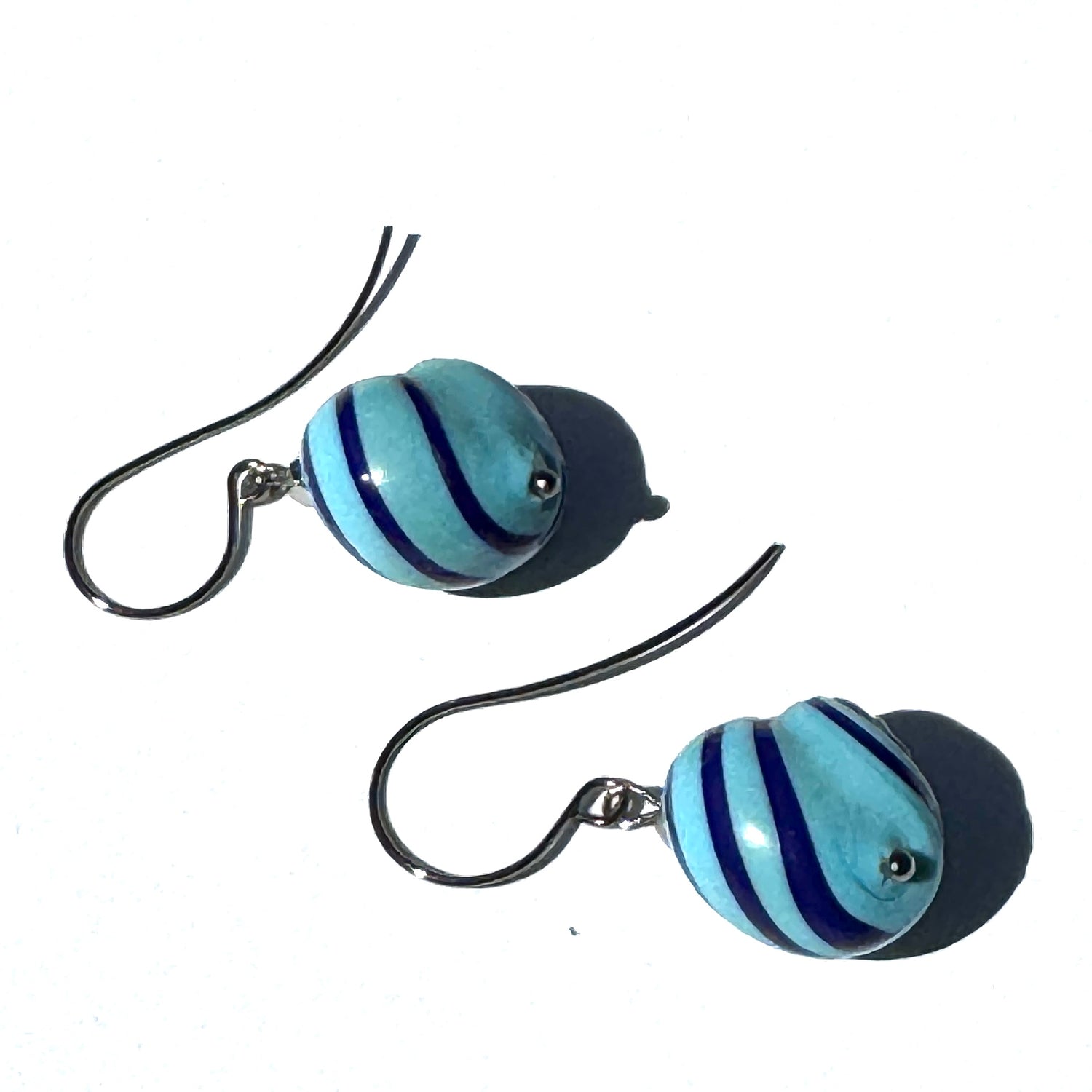 Japanese Layered Blue Twist Lampwork Glass Drop Earrings