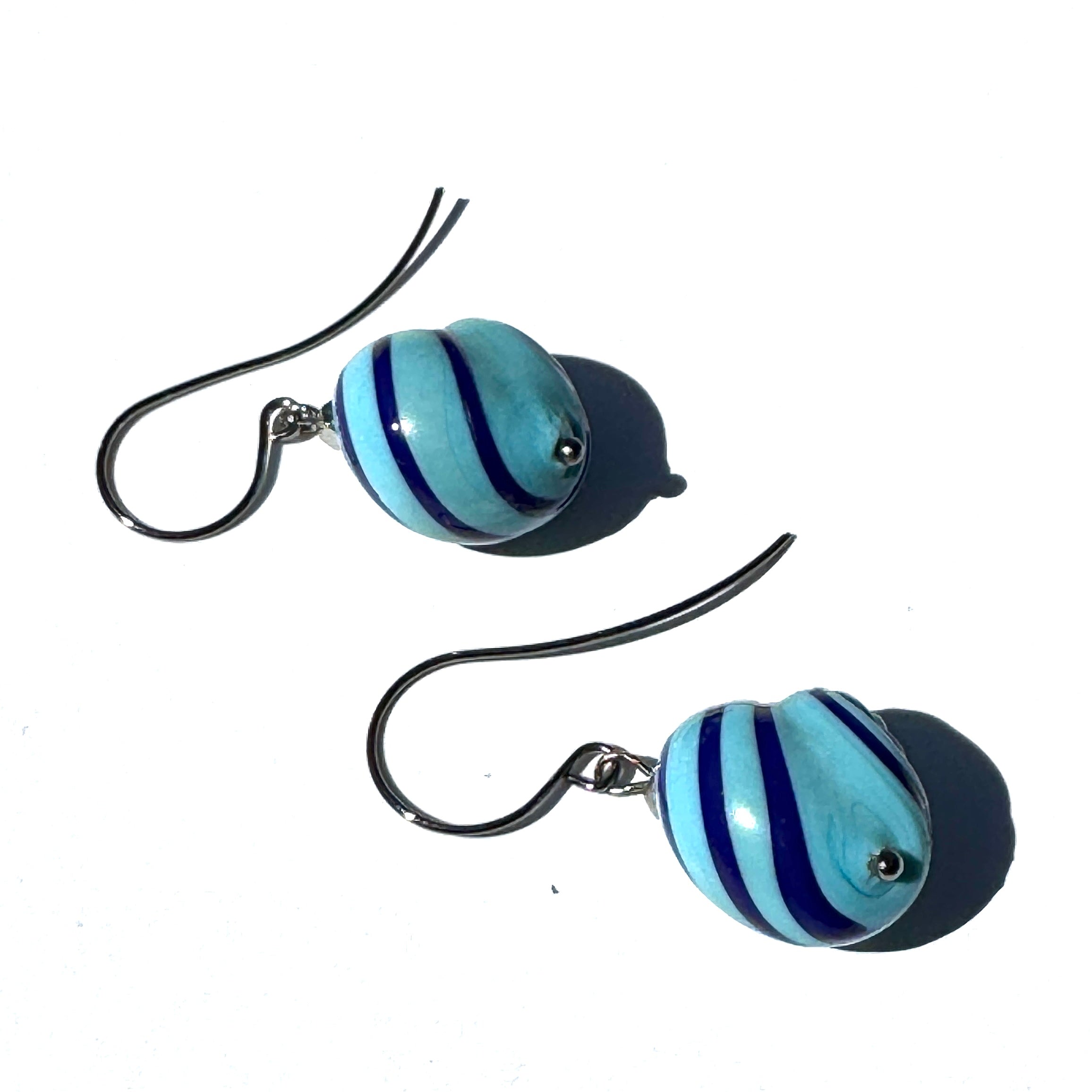 Japanese Layered Blue Twist Lampwork Glass Drop Earrings