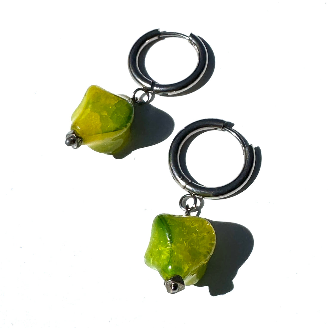 Neon Crackle Glass Nugget Hoop Earrings
