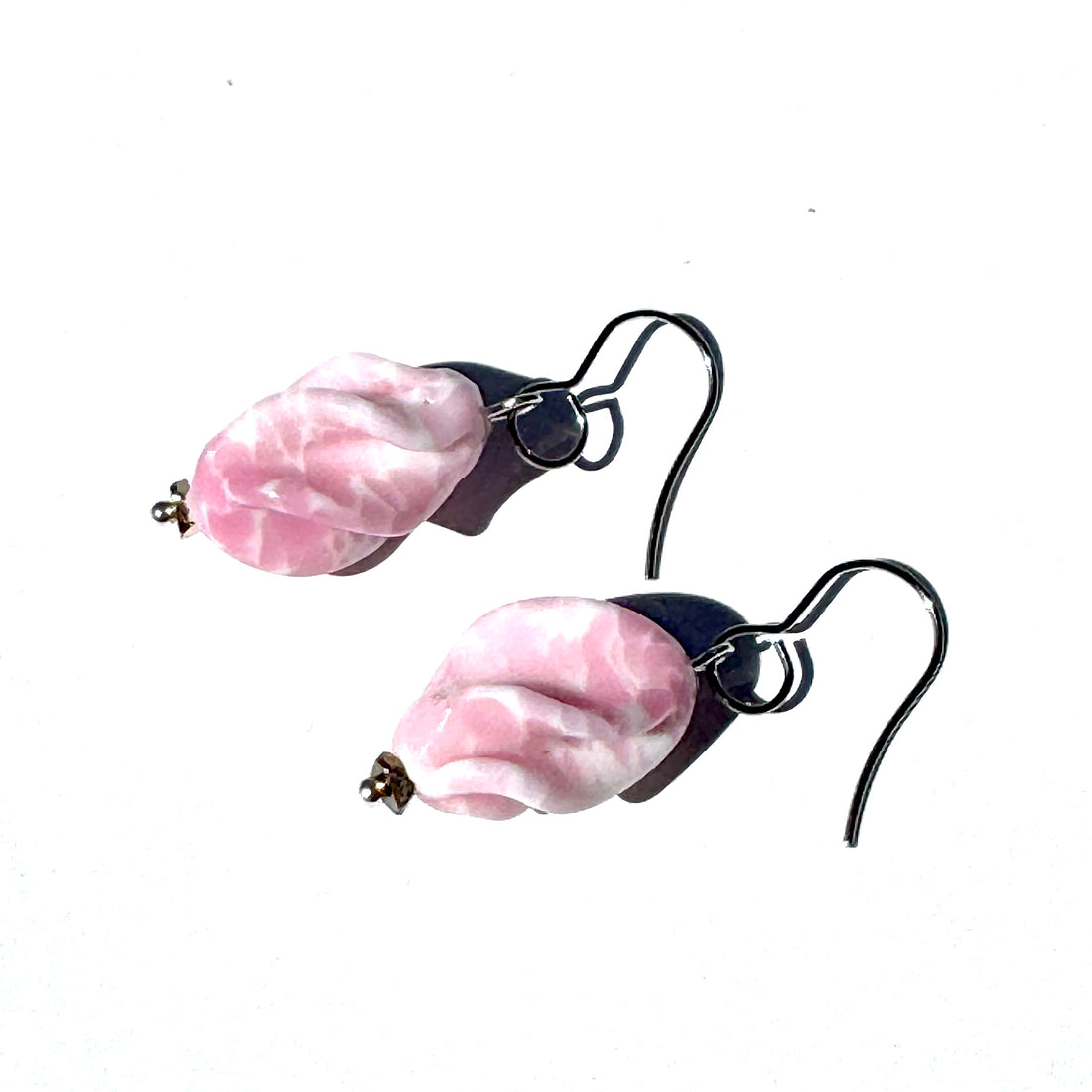 Pink Speckled Japanese Glass Twisted Earrings