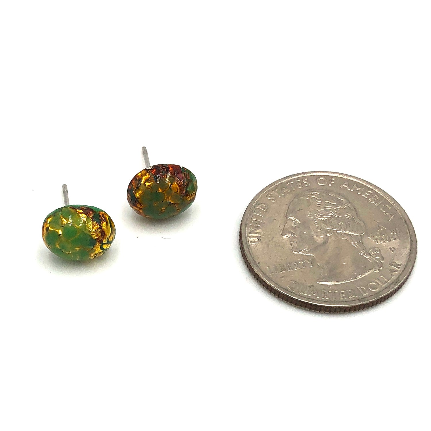 Moss &amp; Gold Vintage Japanese Foil Oval Stud Earrings