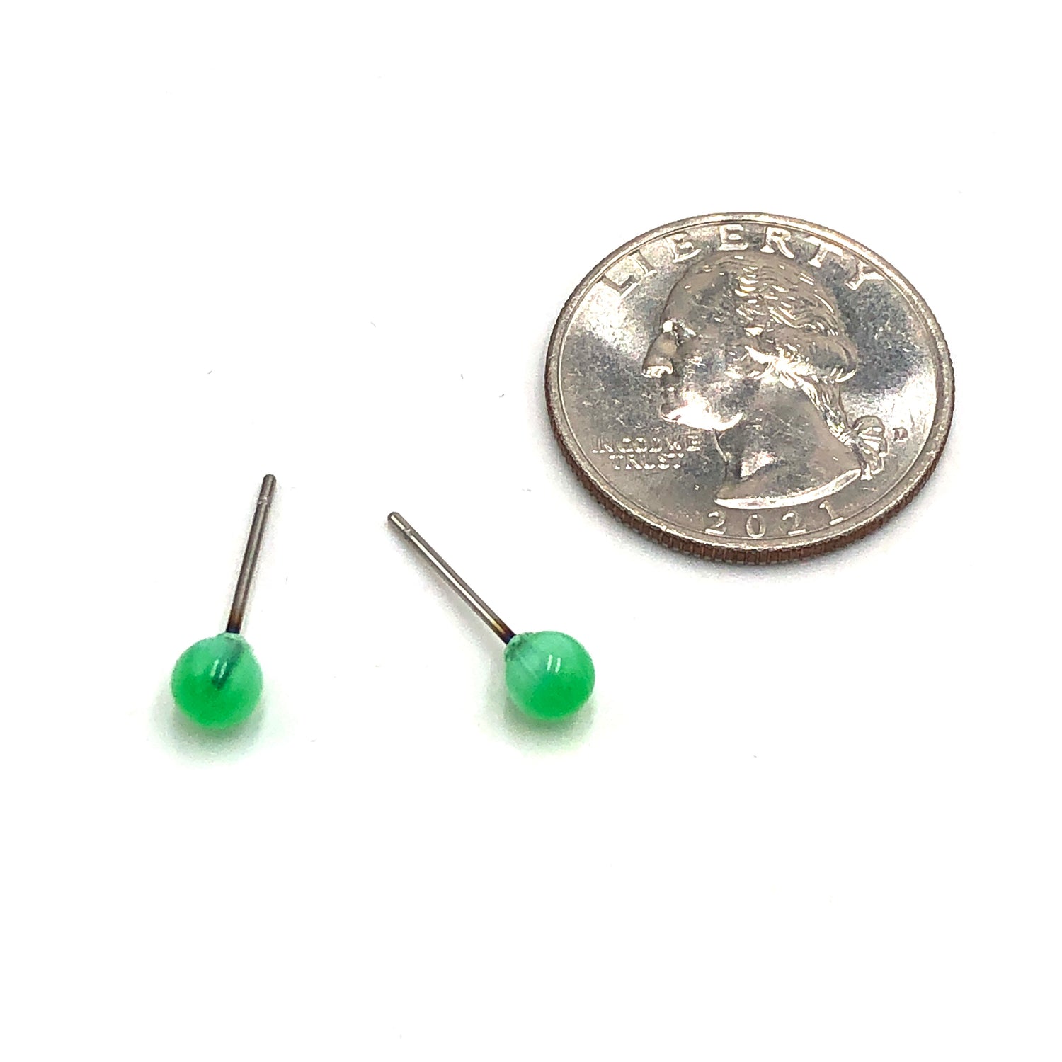 Green Stripe Moonglow Tiny Ball Stud Earrings