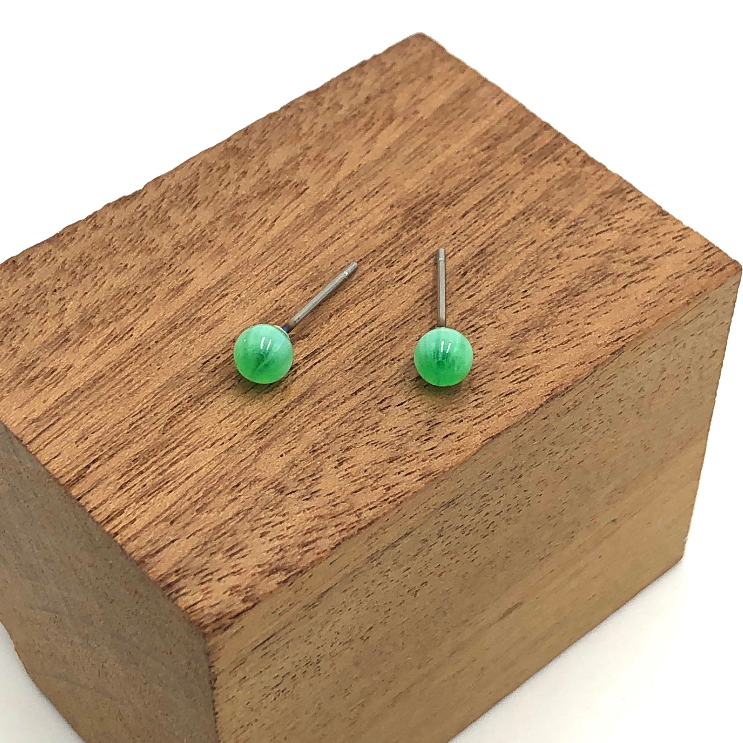 Green Stripe Moonglow Tiny Ball Stud Earrings