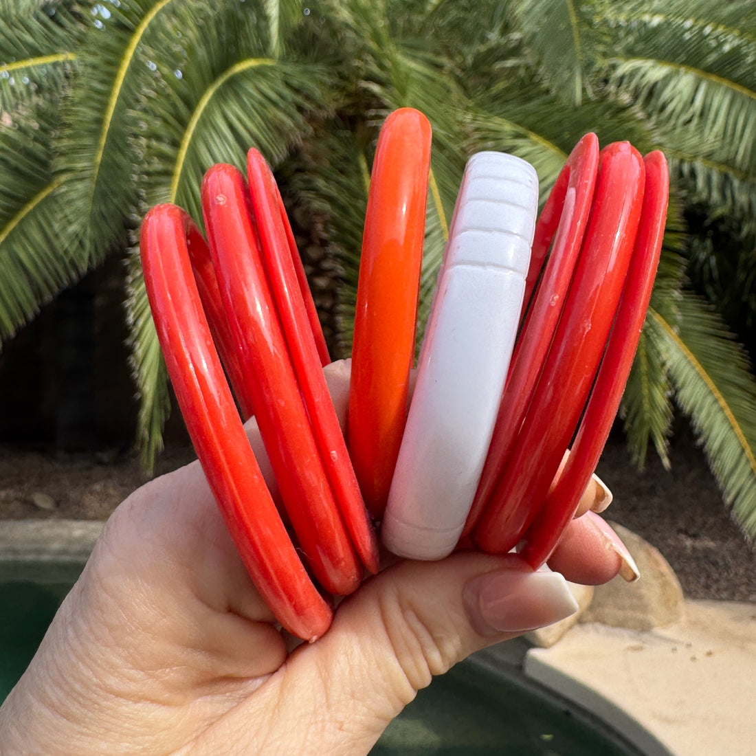 Coral &amp; White Bangle Bracelet Mix - Stack 