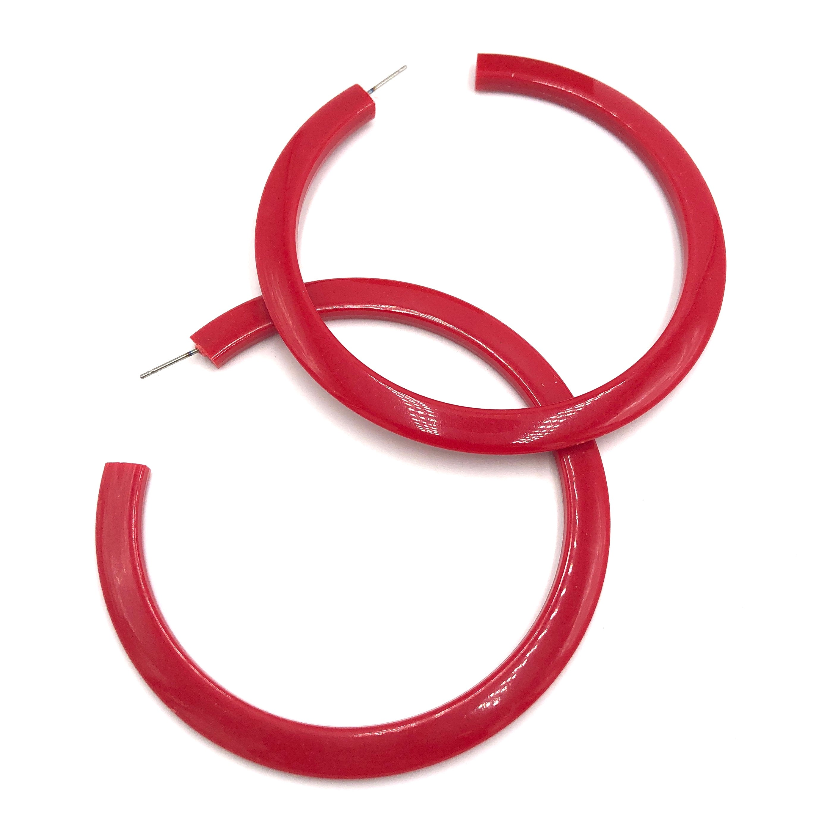 Cherry Red Acrylic Bangle Hoop Earrings