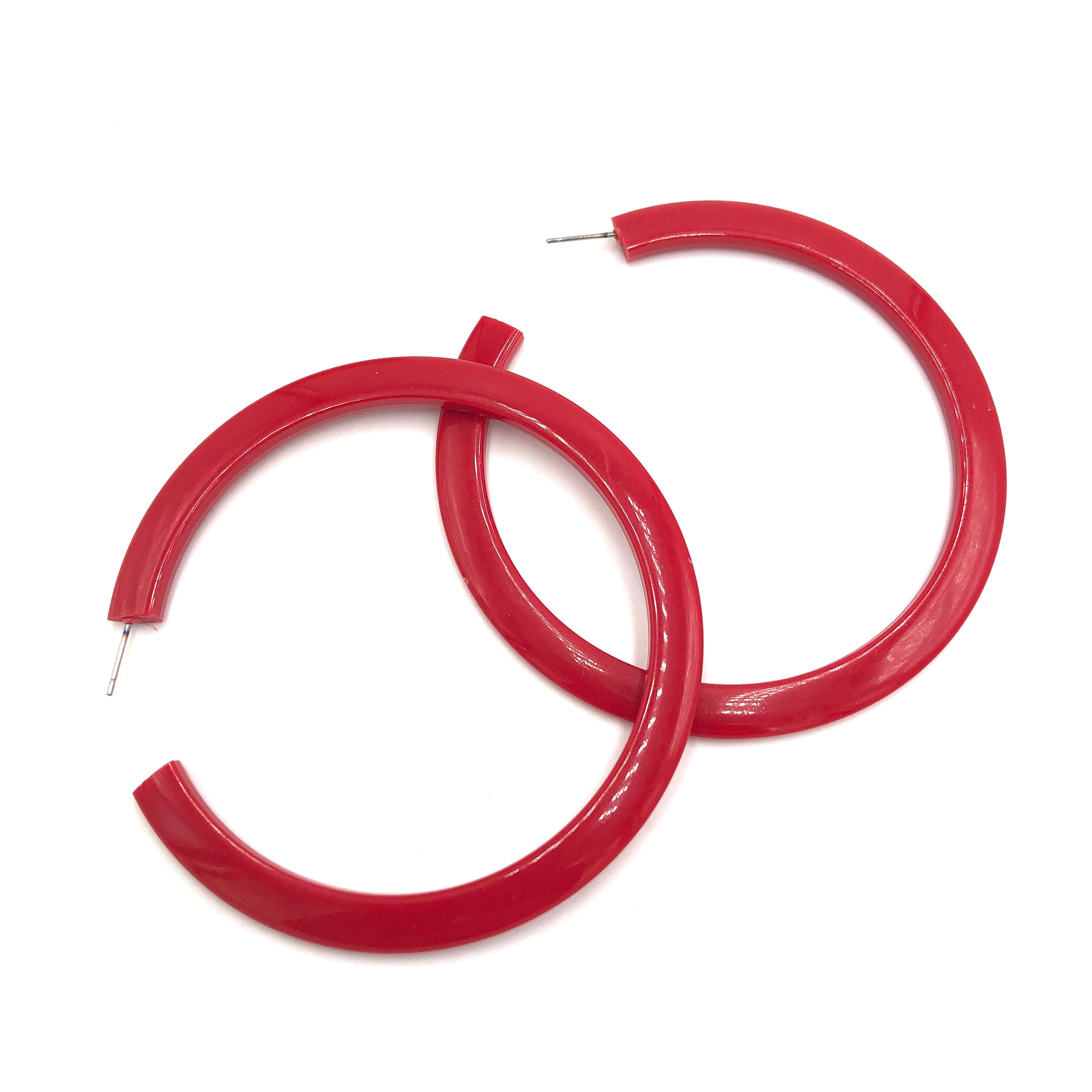 Cherry Red Acrylic Bangle Hoop Earrings