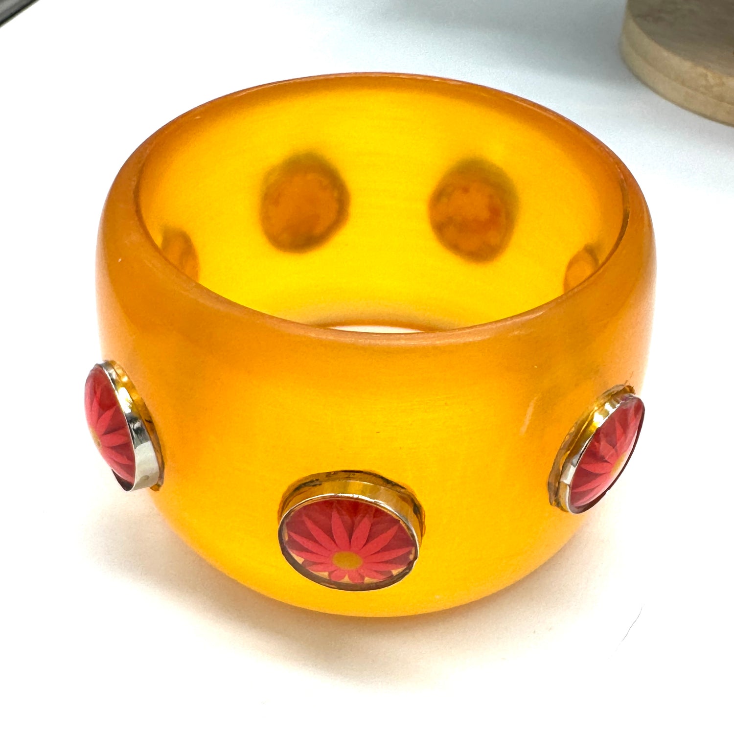Sunshine Orange Daisy Bangle Bracelet