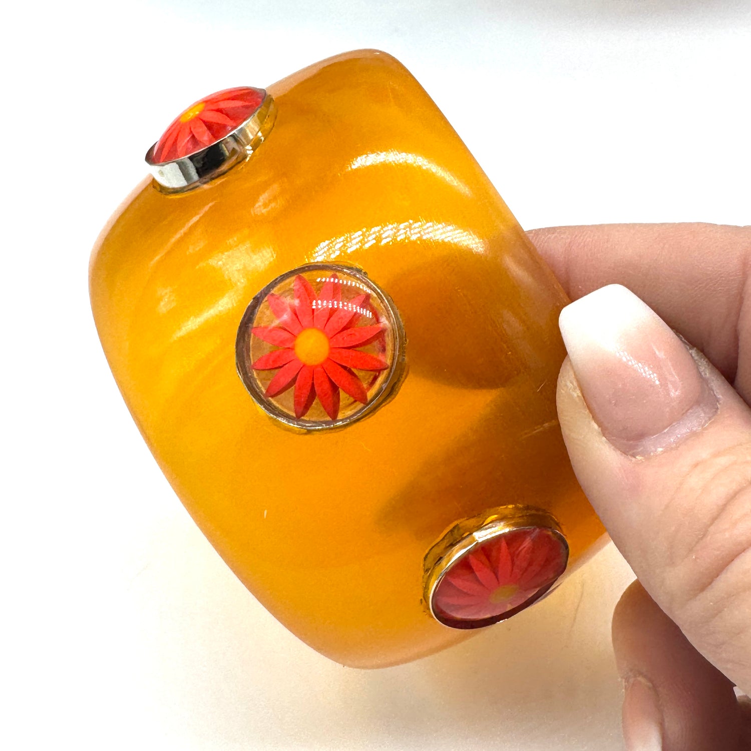Sunshine Orange Daisy Bangle Bracelet