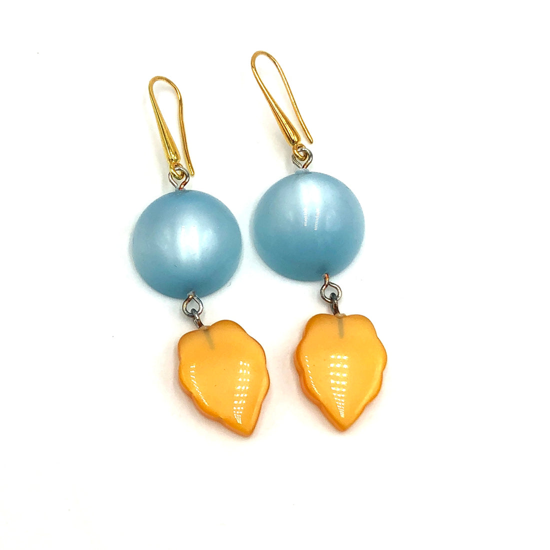 Ice Blue and Tangerine Moonglow Statement Earrings