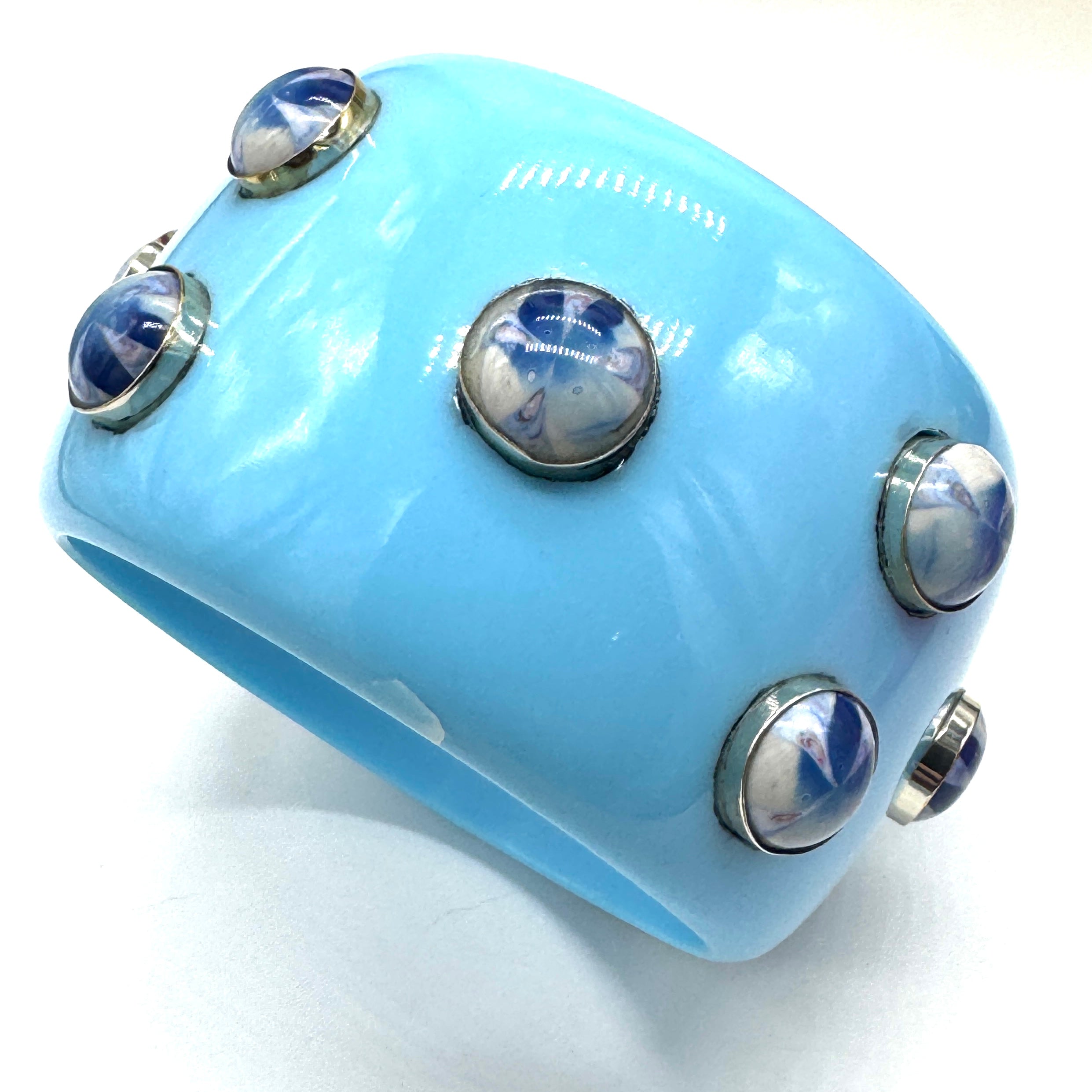 Turquoise &amp; Blue Grey Burst Bangle Bracelet