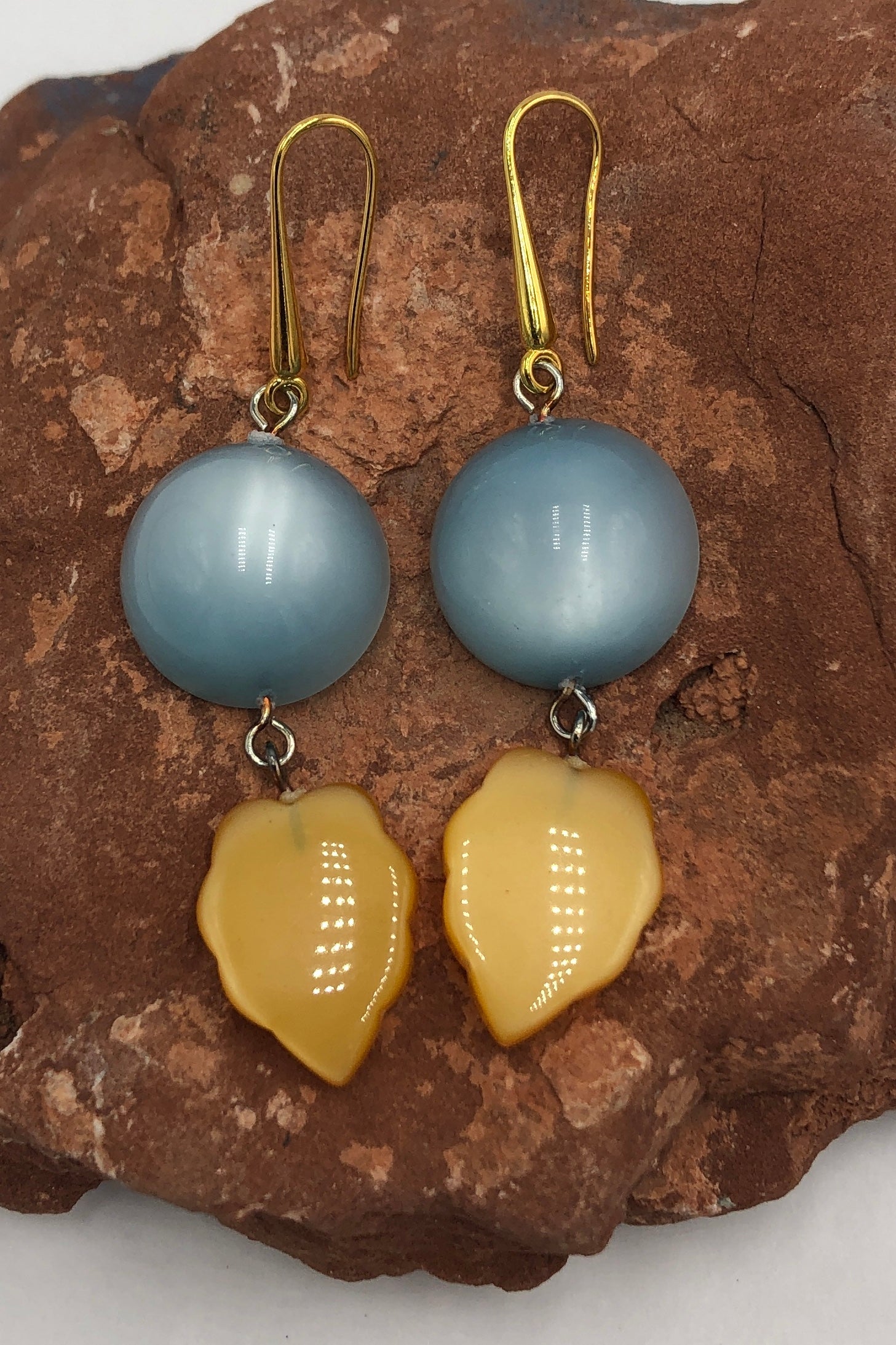 Ice Blue and Tangerine Moonglow Statement Earrings