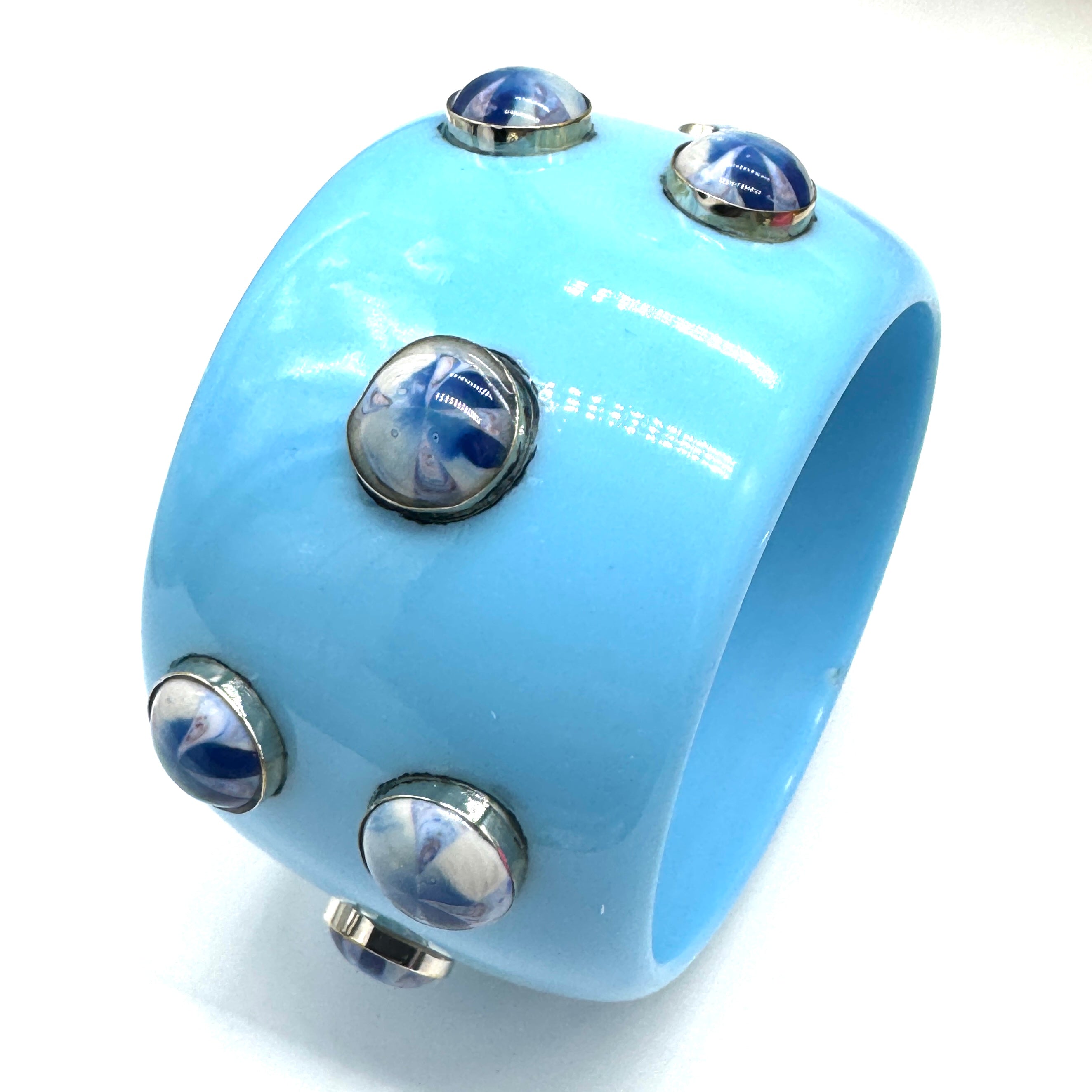 Turquoise &amp; Blue Grey Burst Bangle Bracelet