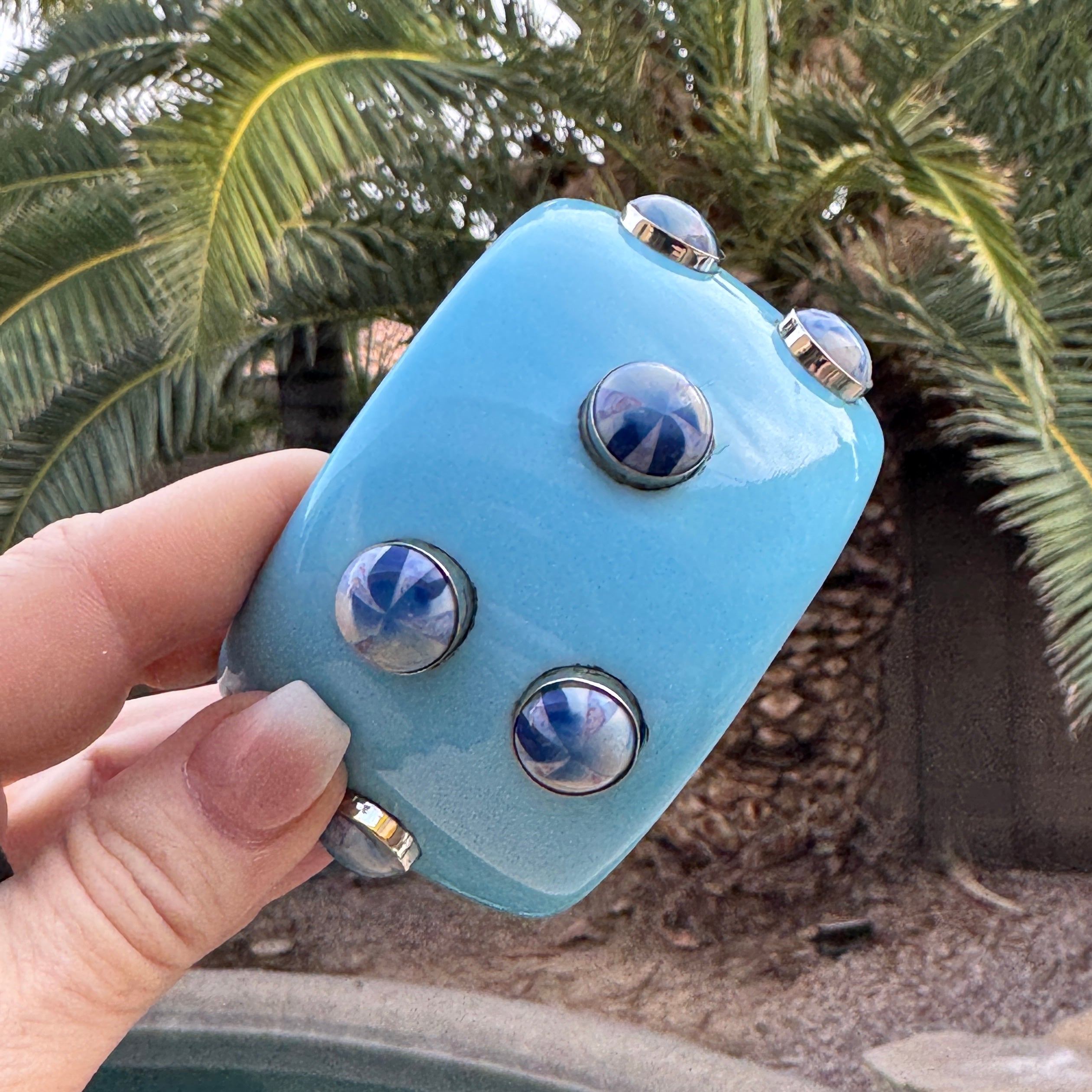Turquoise &amp; Blue Grey Burst Bangle Bracelet