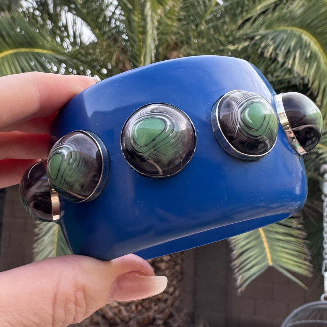 PRE-ORDER Deep Blue &amp; Green Agate Bangle Bracelet (Ships in 4-5 weeks)