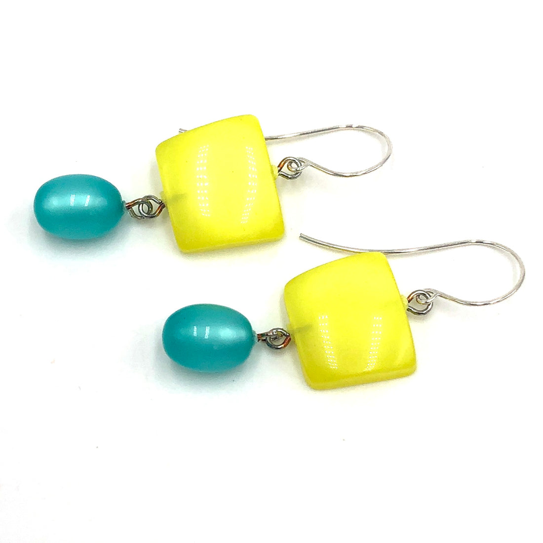 Yellow &amp; Teal Moonglow Statement Earrings