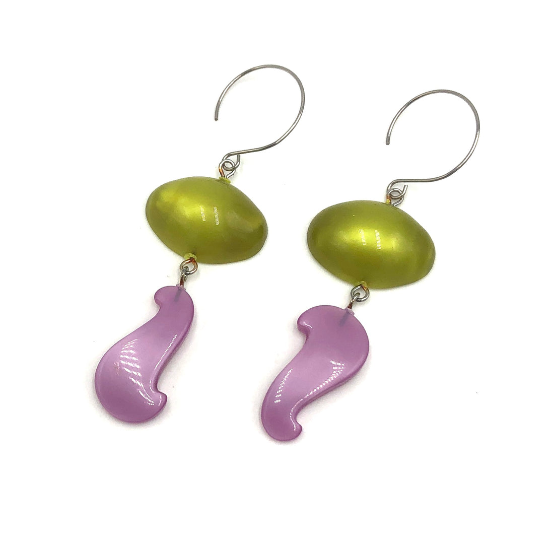 Olive Green &amp; Lilac Swish Moonglow Statement Earrings