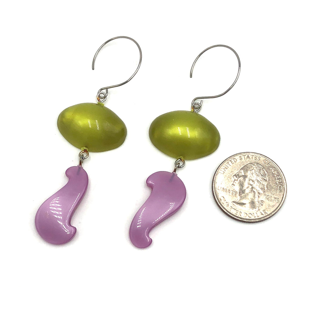 Olive Green &amp; Lilac Swish Moonglow Statement Earrings