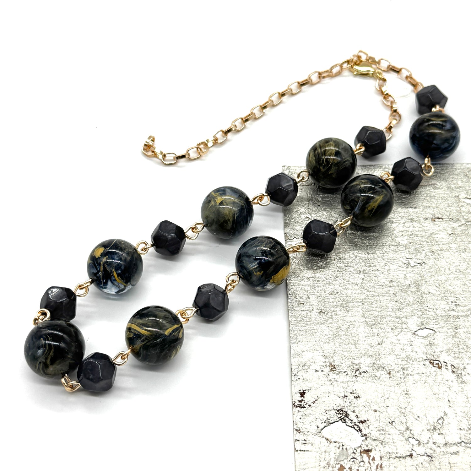 Black &amp; Slate Marbled Amelia Necklace *