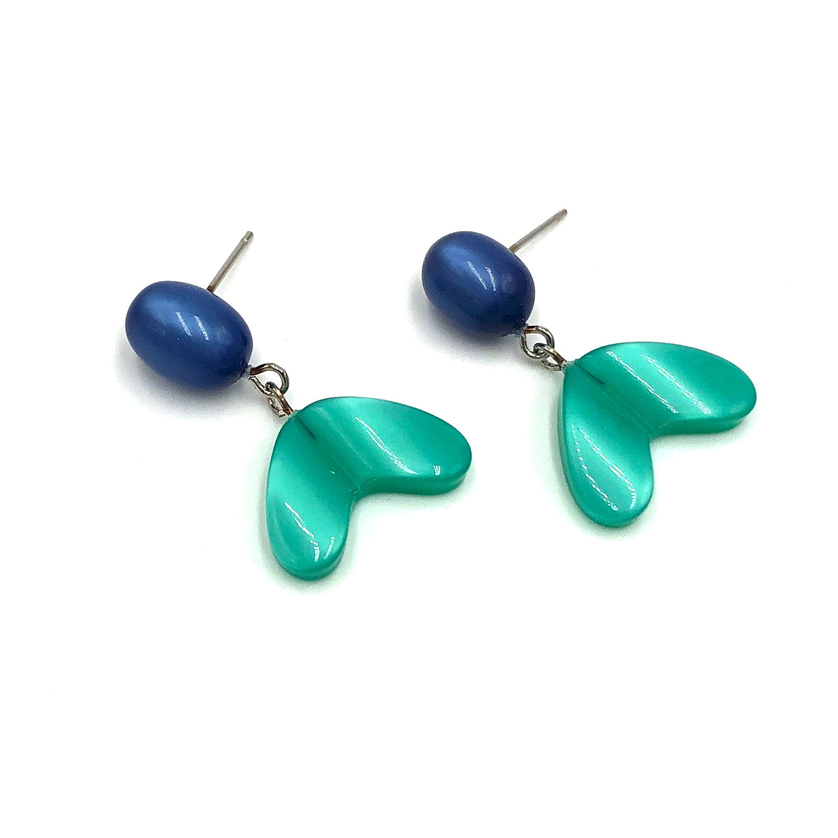 Sapphire Blue Studs &amp; Green Moonglow Statement Earrings