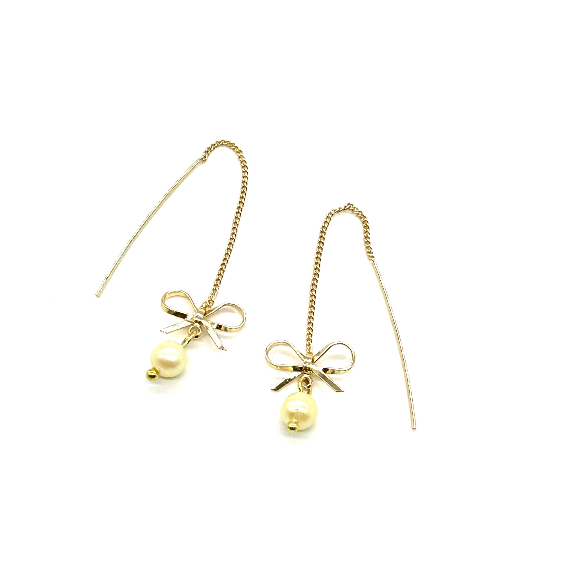 Bow &amp; Pearl Threader Earrings