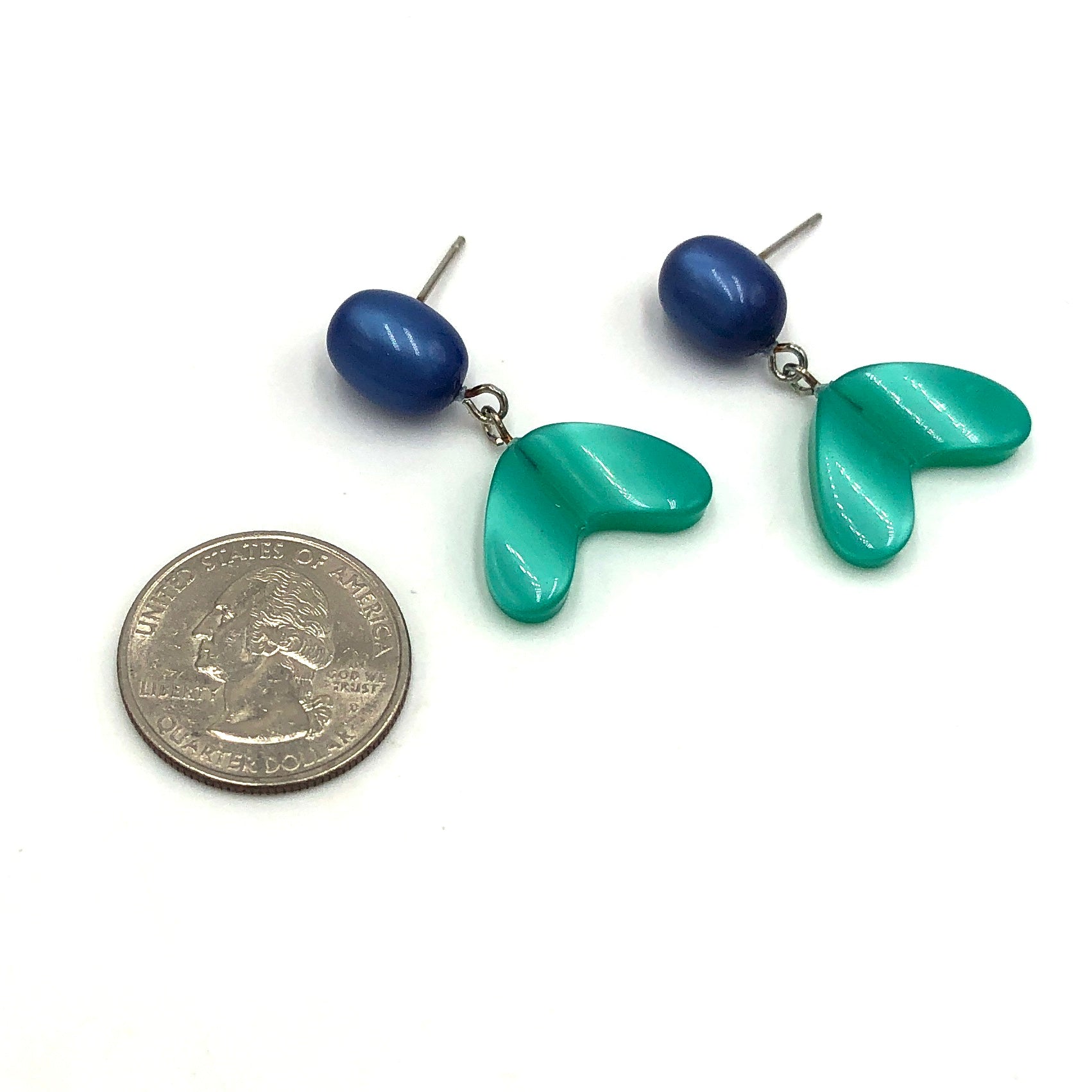 Sapphire Blue Studs &amp; Green Moonglow Statement Earrings