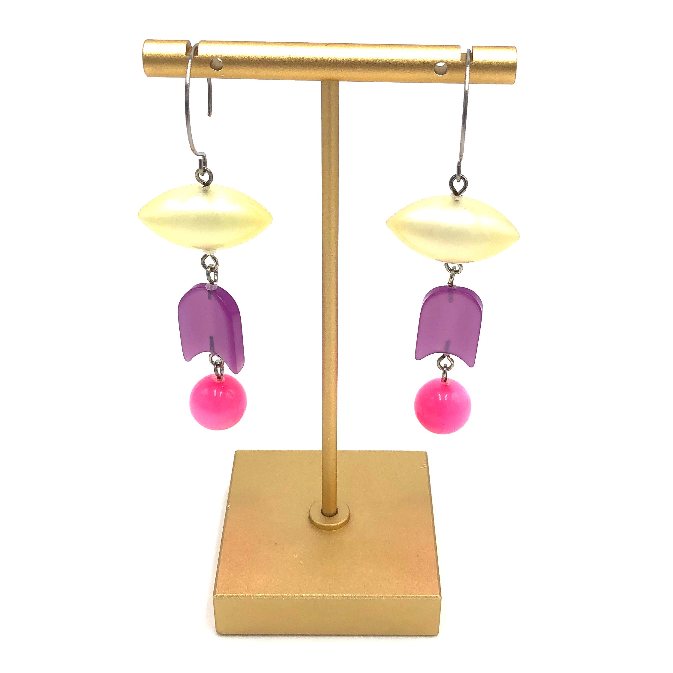 Yellow Lilac and Bright Pink Moonglow Statement Earrings