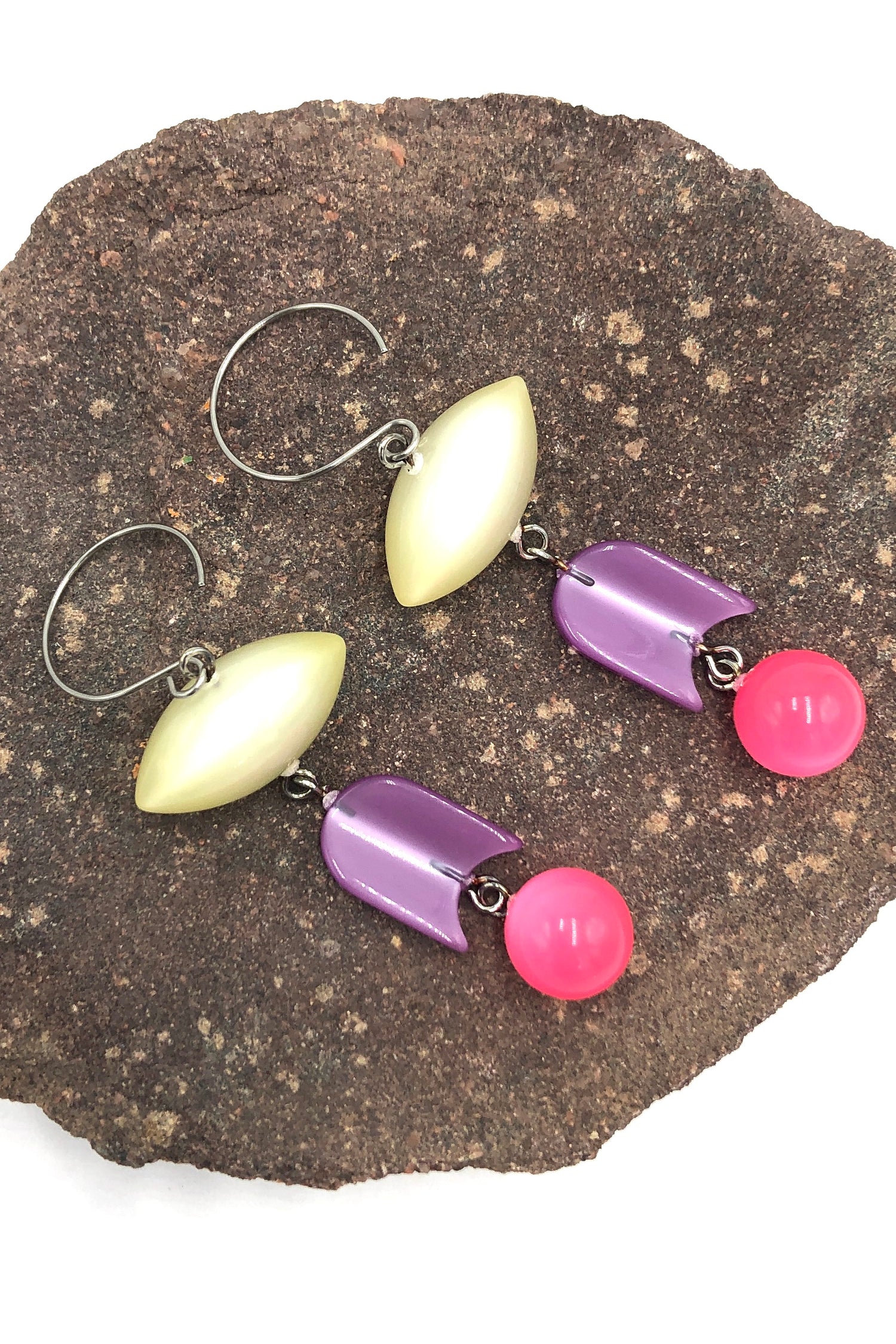 Yellow Lilac and Bright Pink Moonglow Statement Earrings