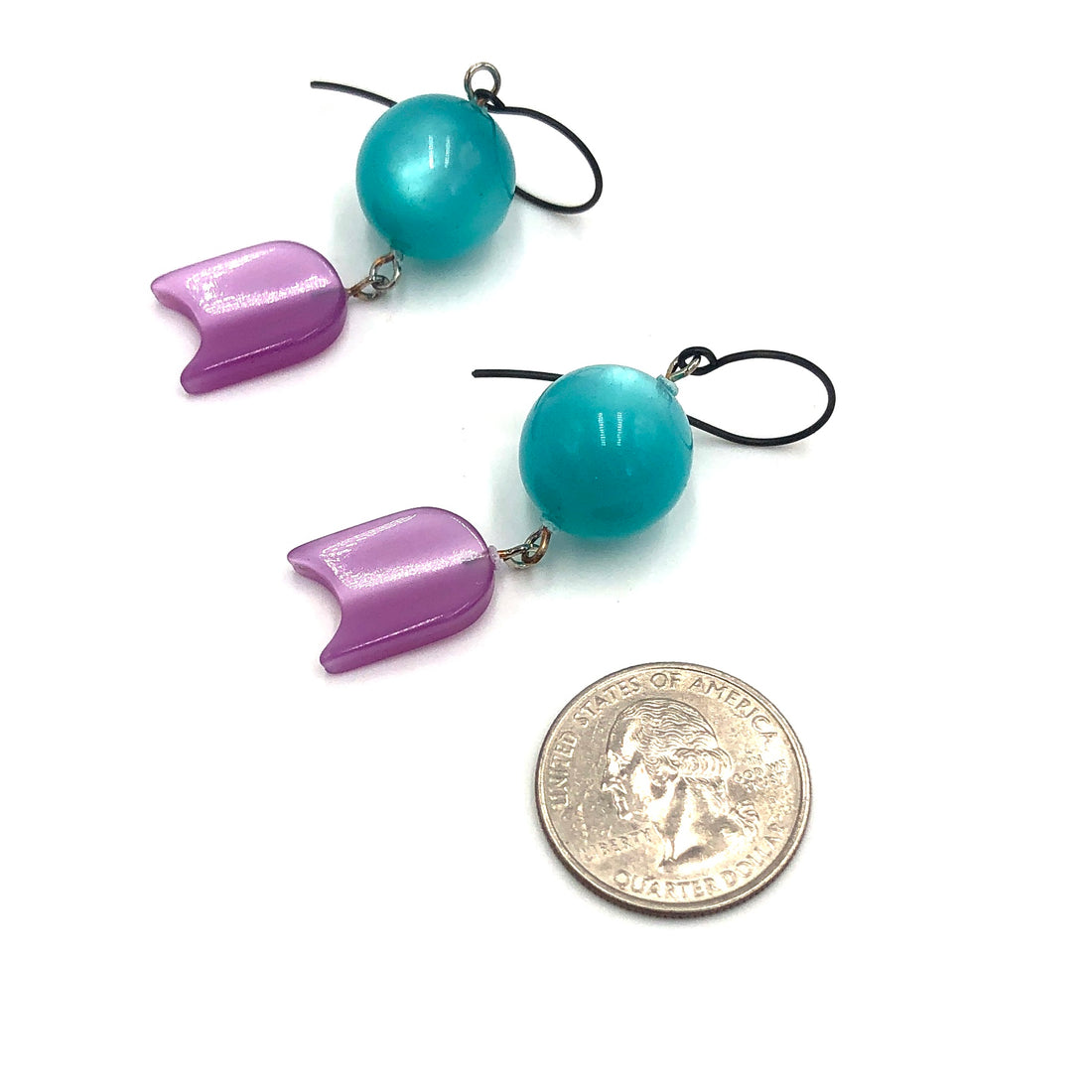 Round Teal and Lilac Moonglow Statement Earrings
