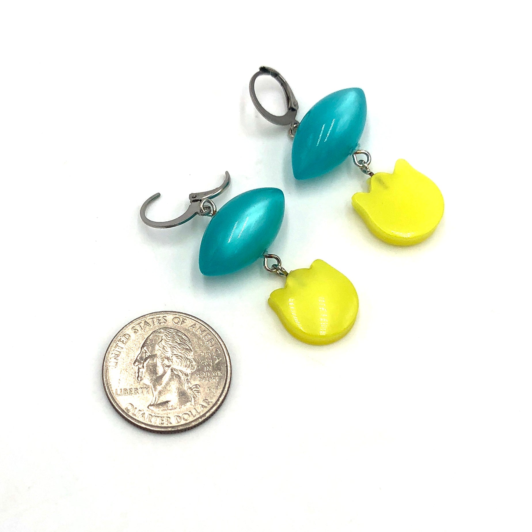 Teal Pod &amp; Yellow Tulip Moonglow Statement Earrings