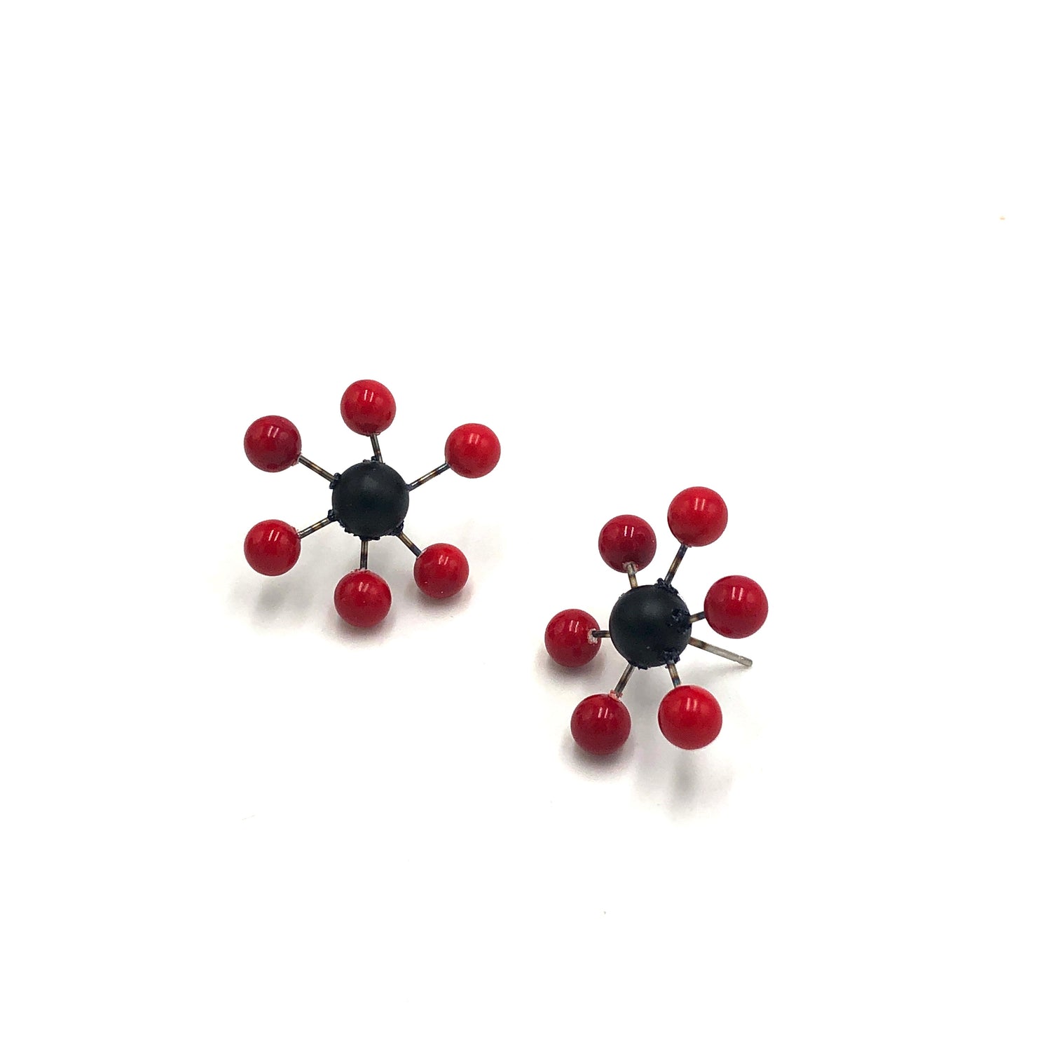 Black &amp; Cherry Red Sputnik Earrings