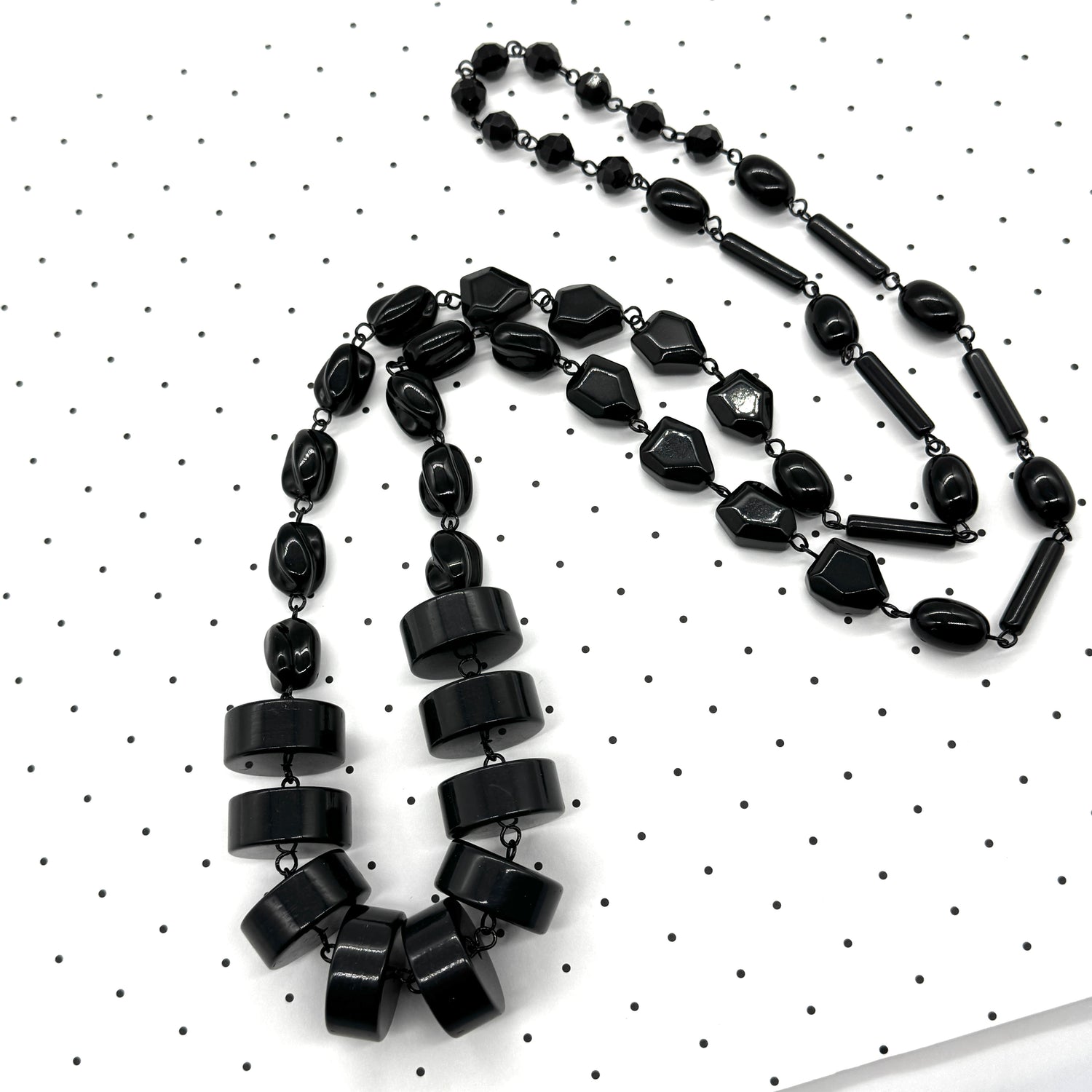 Midnight Stacked Rosary-Chained Rope Necklace