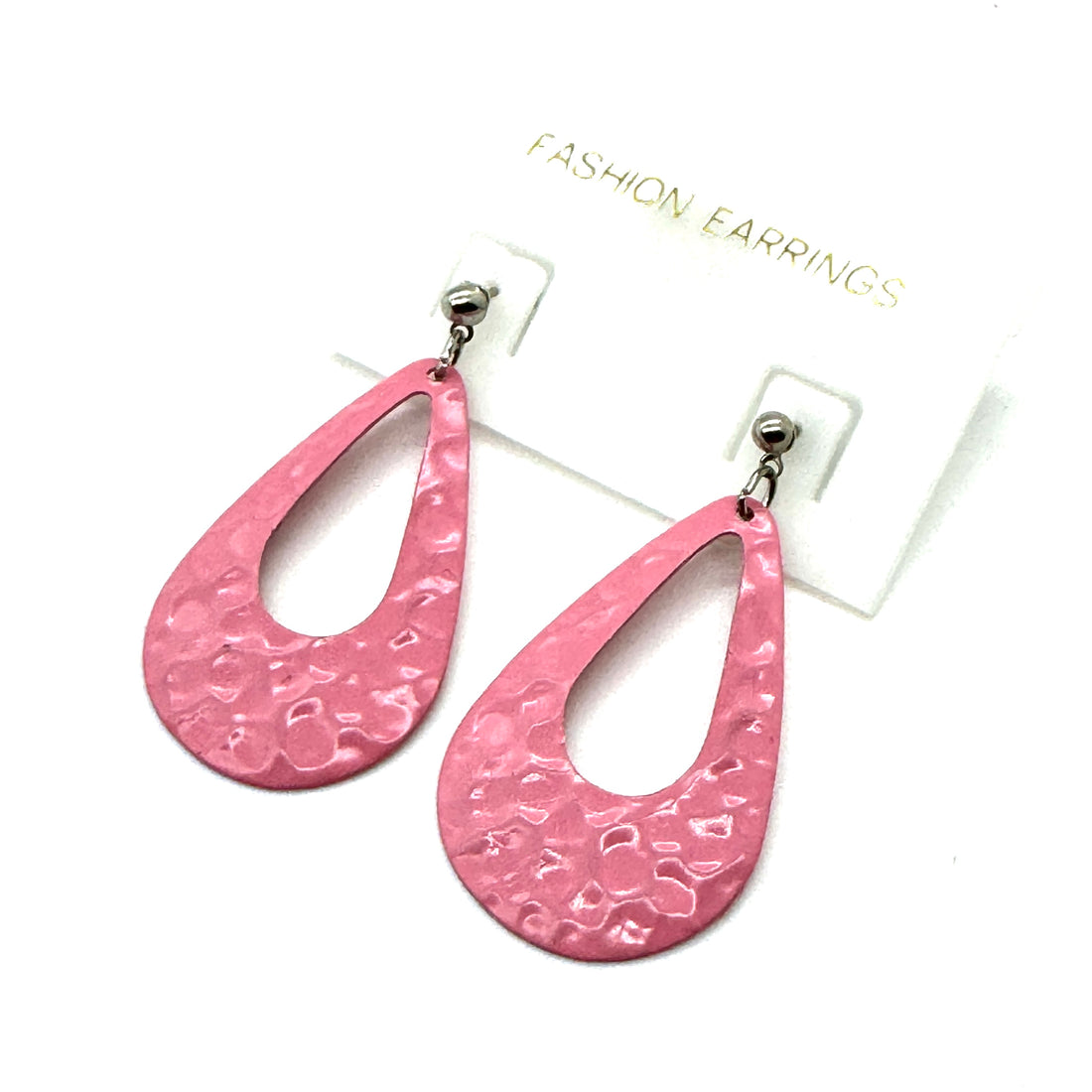 Pink Hammered Teardrop Earrings - Kooky Deadstock Earrings *Final Sale