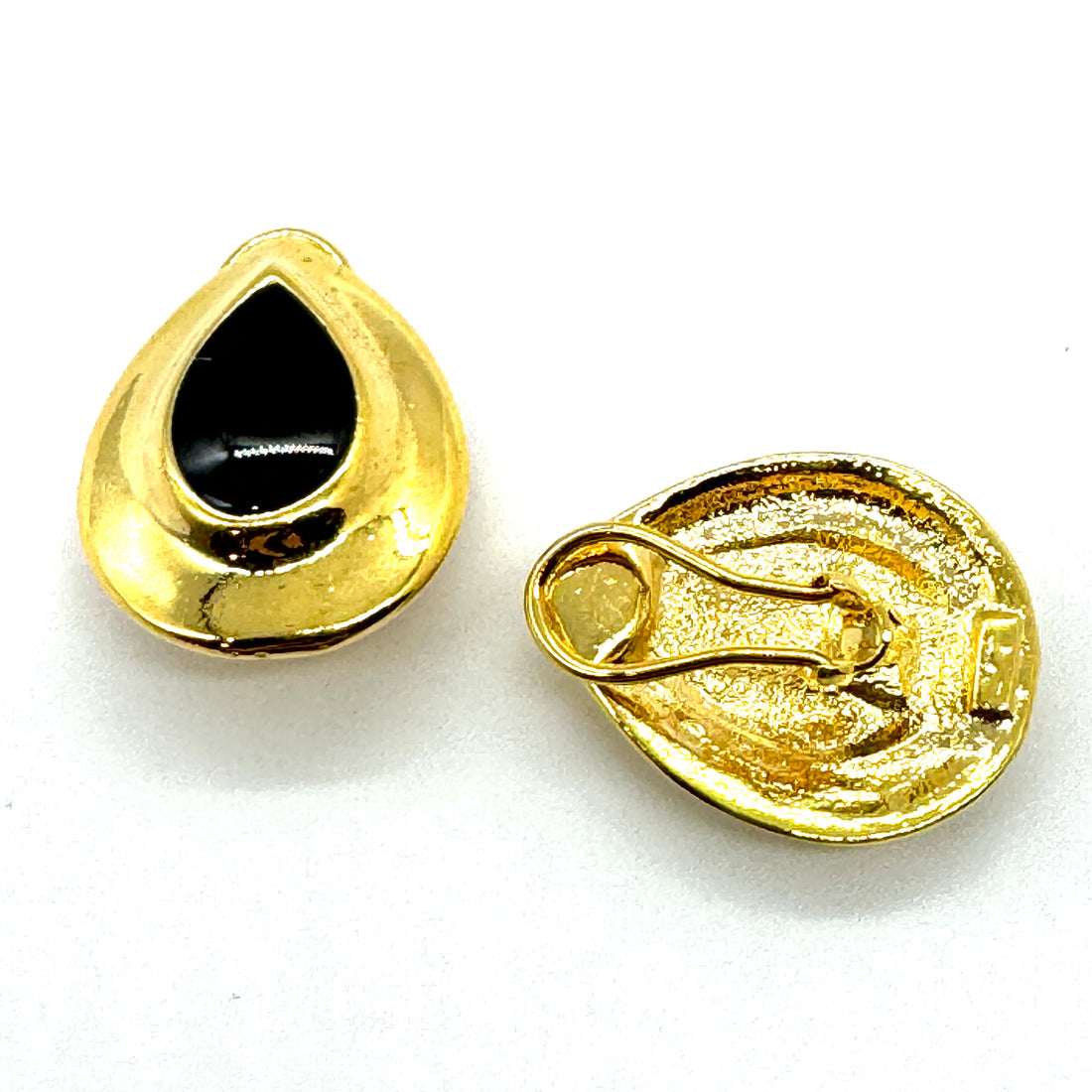 Black &amp; Gold Tear Clip On Stud Earrings - Kooky Deadstock Earrings *Final Sale