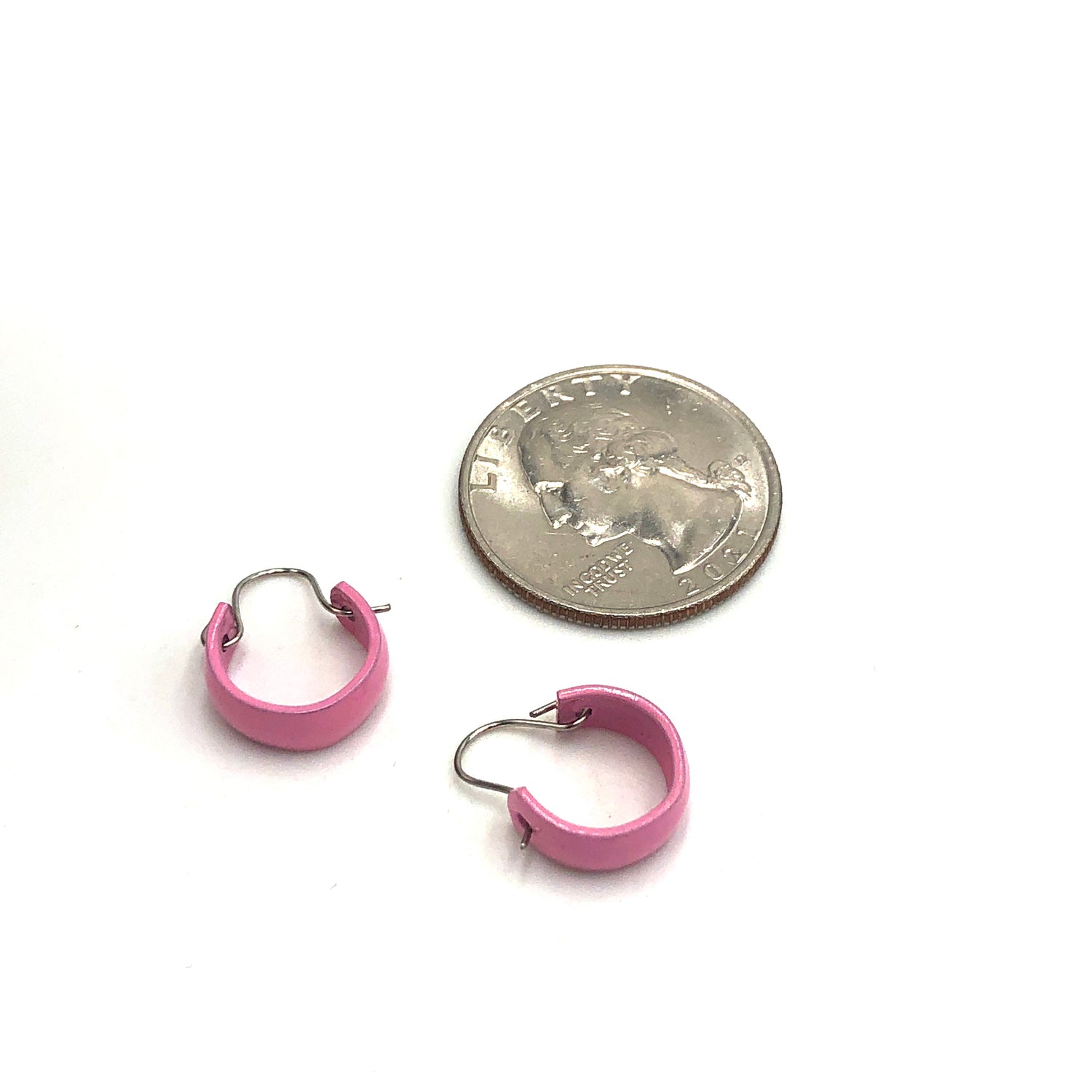 Mini Pink Vintage Enamel Hoop Earrings