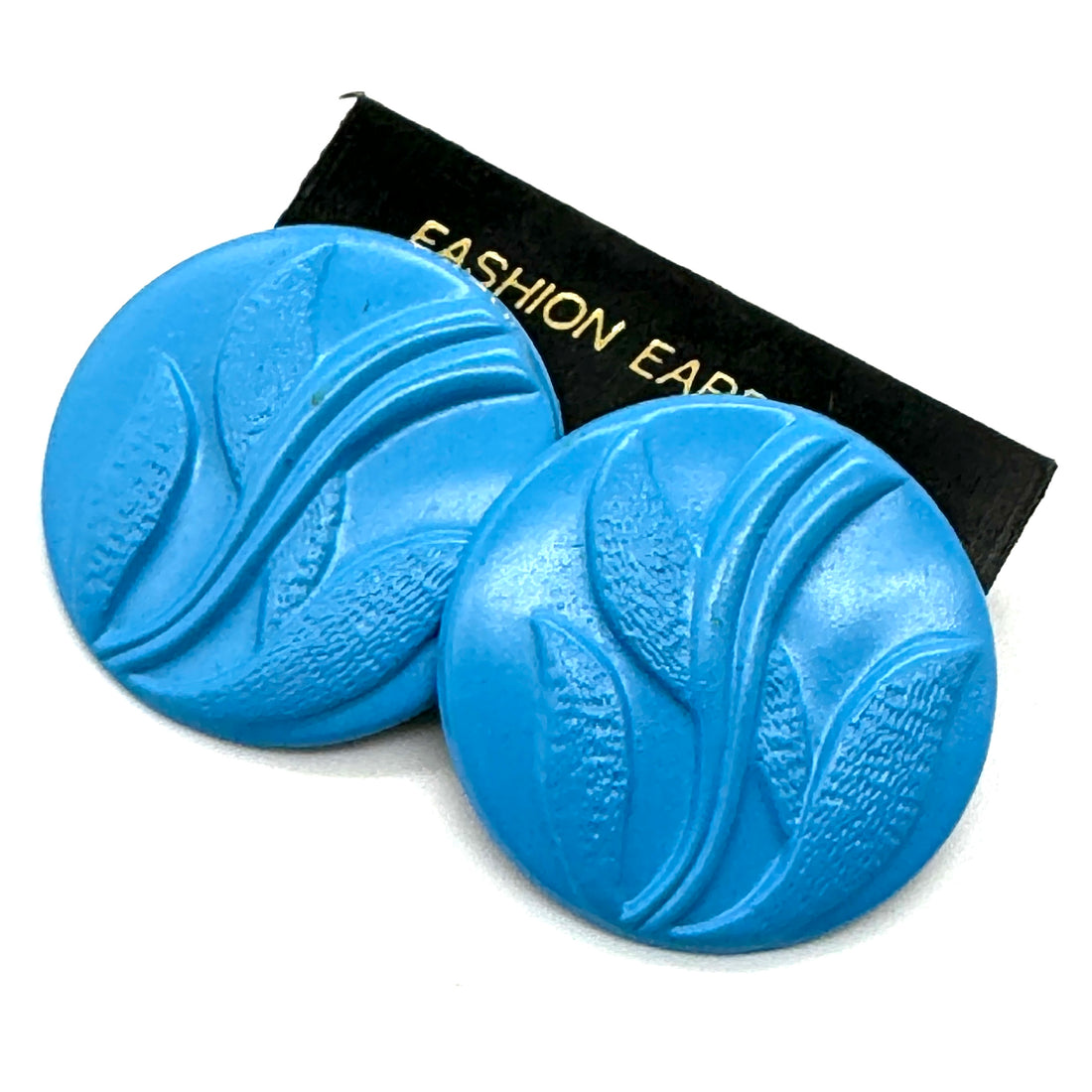 Blue Bamboo Leaf Button Studs - Kooky Deadstock Earrings