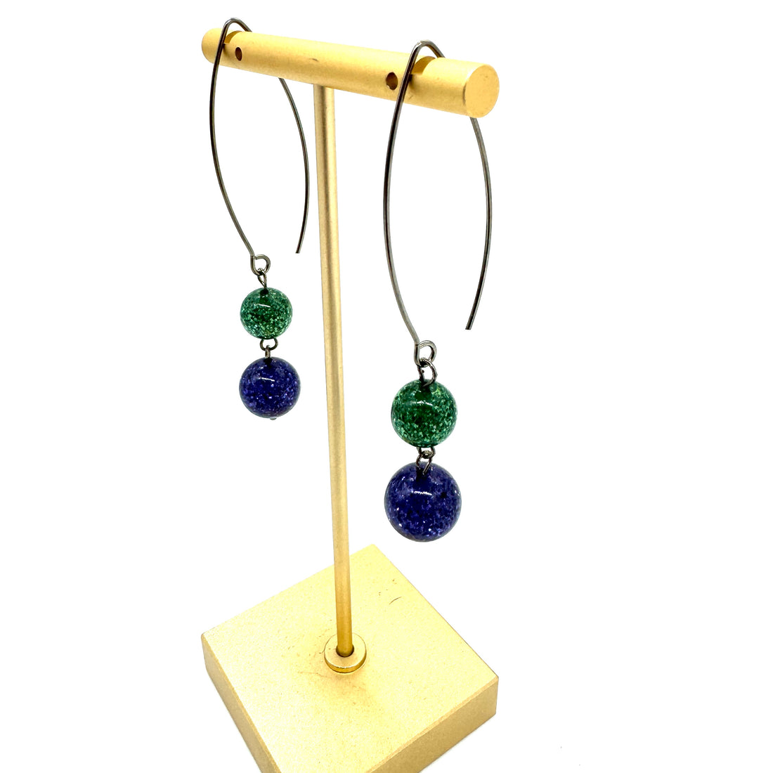 Emerald &amp; Purple Glitter RainChain Earrings
