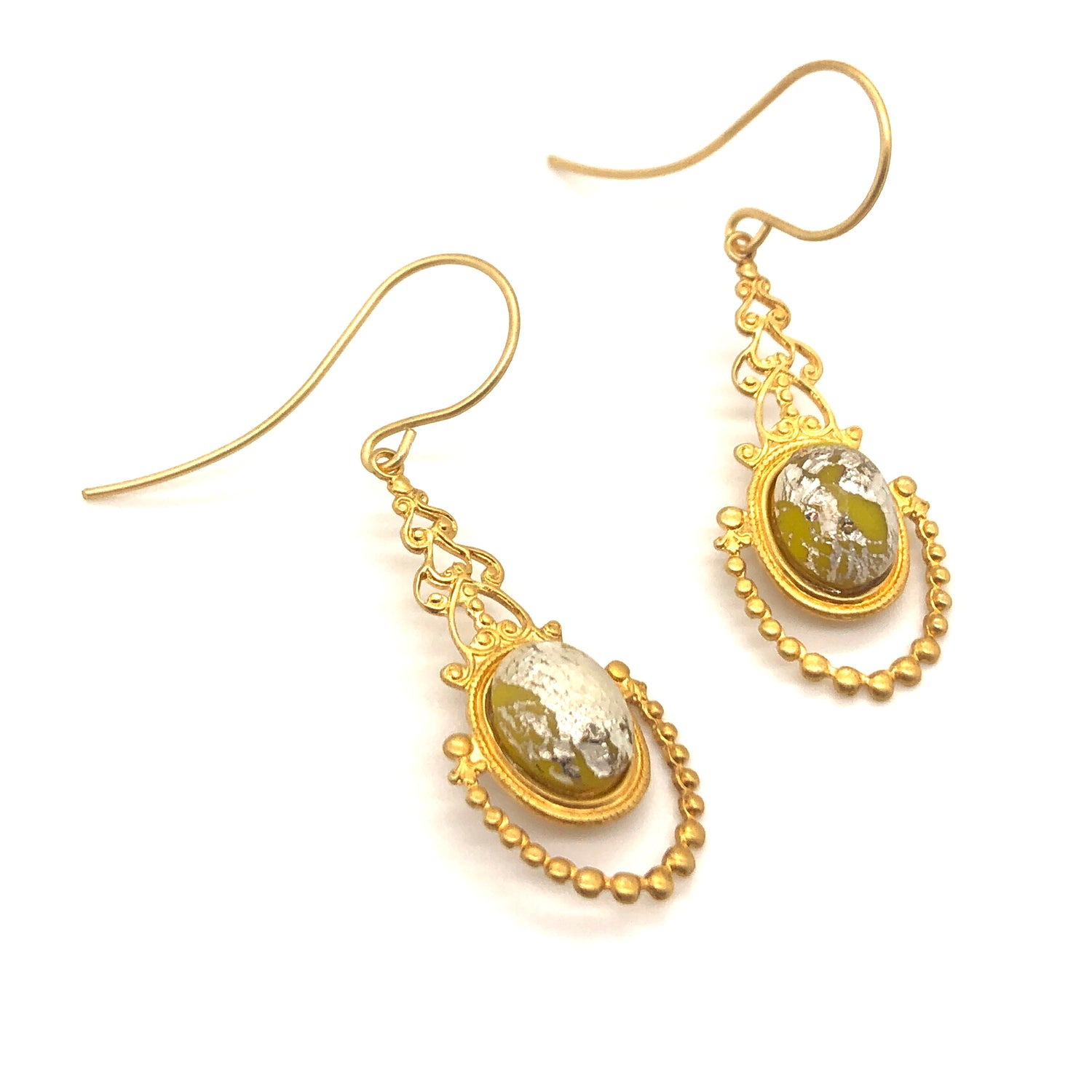 Bridgershire Earrings Yellow Silver Foil Glass &amp; Matte Gold