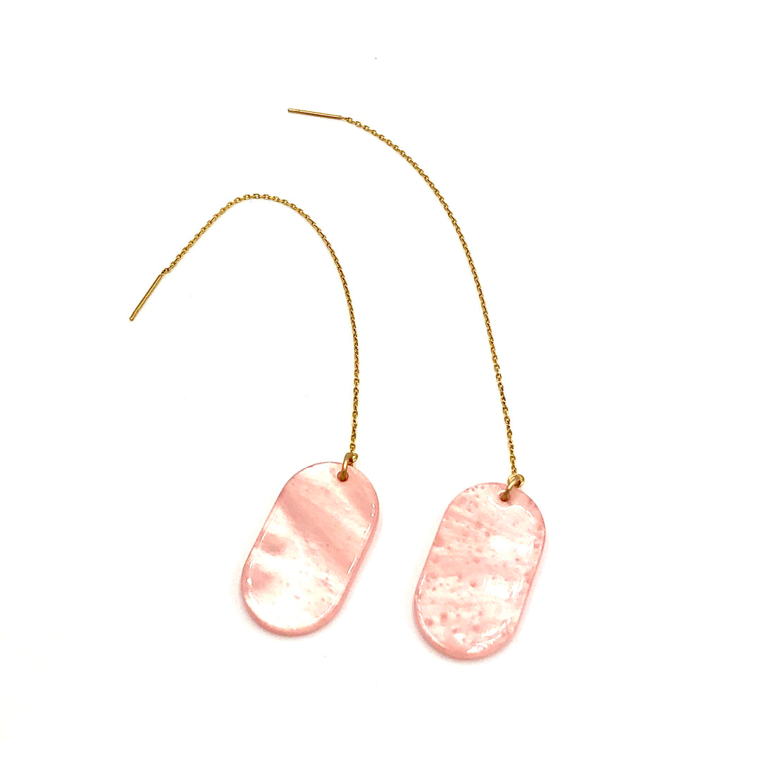 pink and gold thread earrings